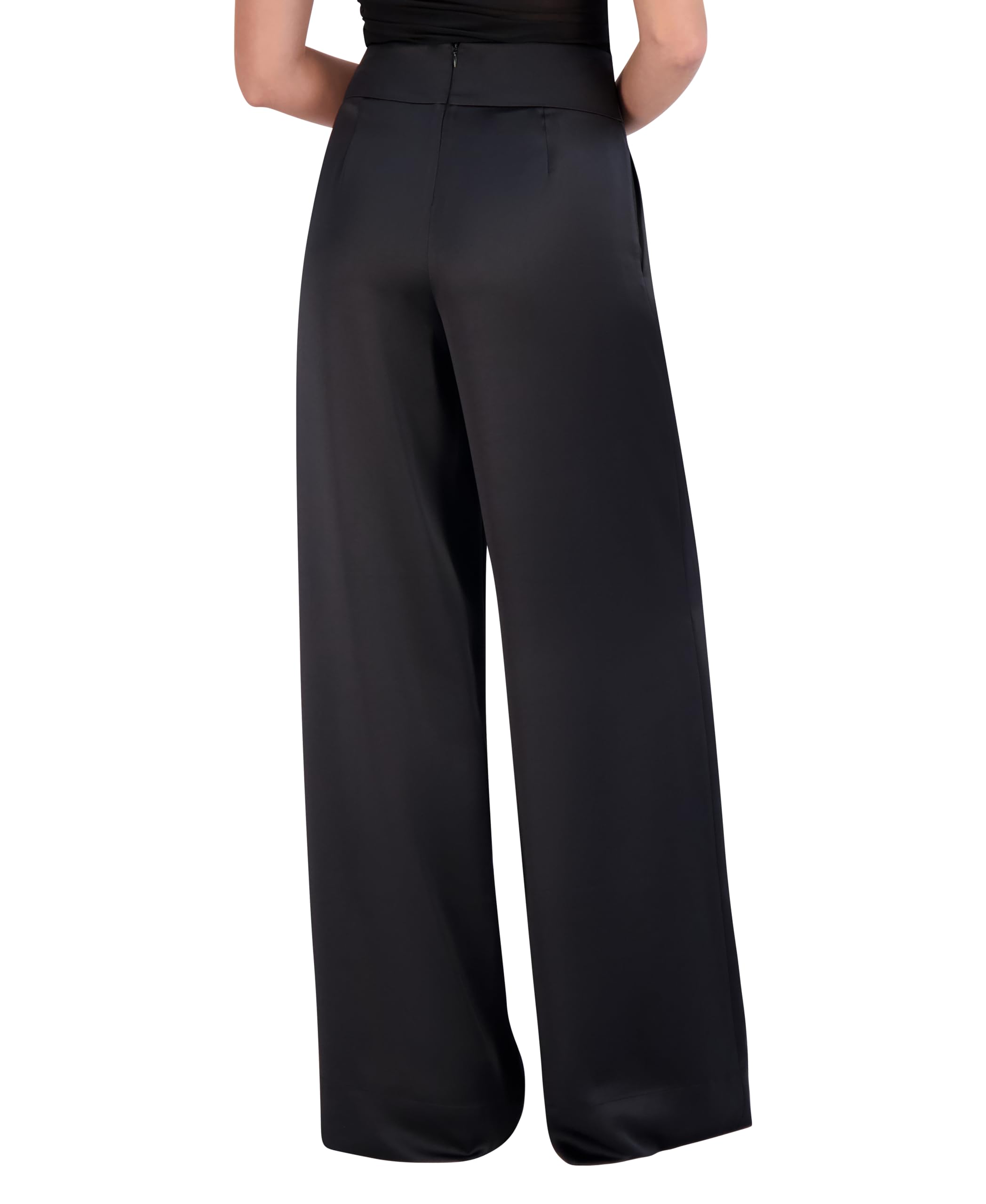 BCBGMAXAZRIA Women's Wide Leg Satin Pants - High Waist Flowy Lounge Pants for Elegant Comfort | Perfect for Work, Evening Out & Home Relaxation