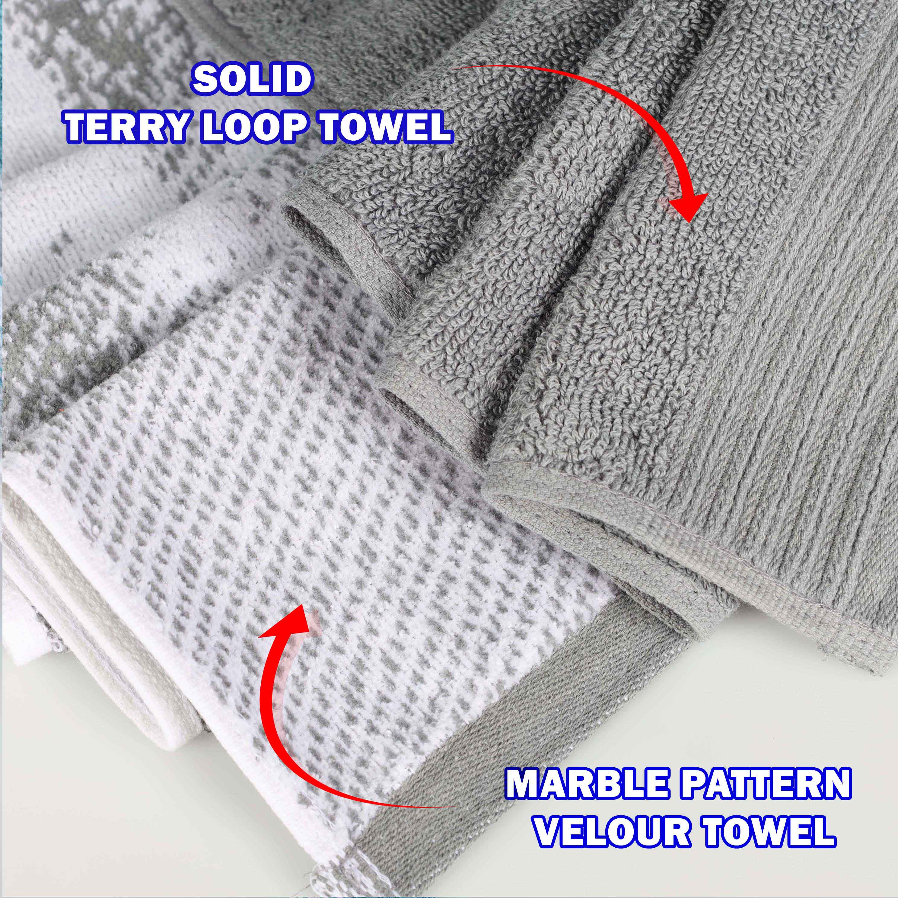 Premium 10-Piece Quick-Dry Cotton Towel Set - Solid & Marble Patterns for Bath, Gym, Beach, and Spa | Ultra Absorbent & Soft Bath Towels