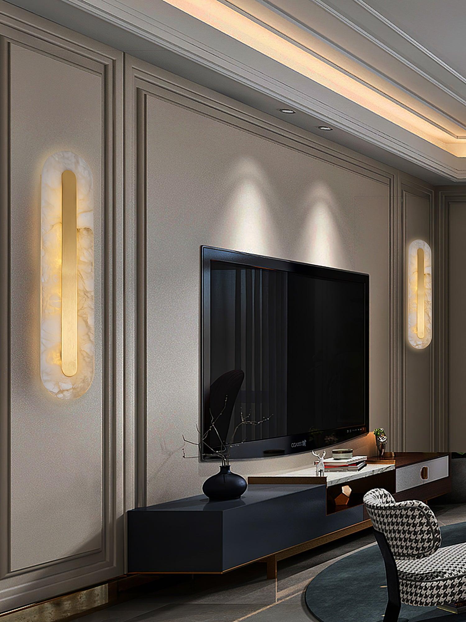 Modern Alabaster Rounded Wall Light Fixture - Elegant Indoor Sconce for Living Room, Bedroom & Hallway Lighting