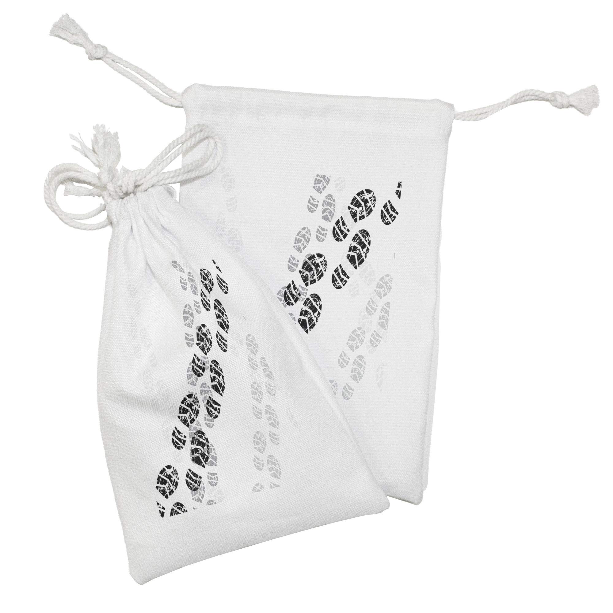 Ambesonne 2-Pack Running Fabric Pouch Set - Grunge Shoe Prints Pattern in Greyscale Tones, Small Drawstring Bags for Toiletries, Masks & Travel Essentials (9