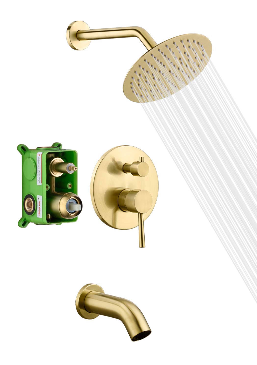 Premium Brushed Gold Rain Shower and Tub Faucet Set - 8
