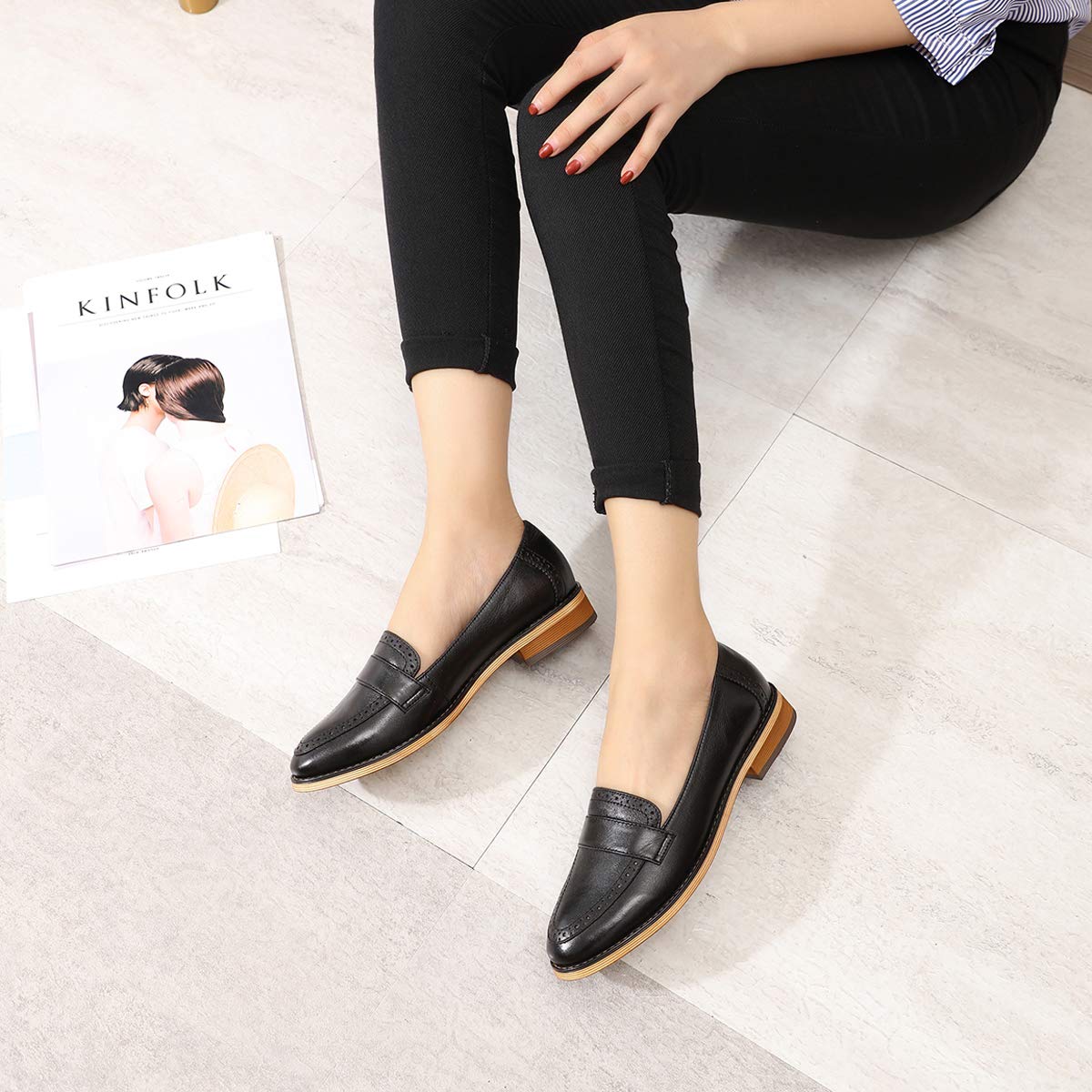 Women's Classic Leather Penny Loafers - Slip-On Dress Shoes for Office, Work & Casual Wear | Comfortable Flat Shoes for Ladies | Perfect for Business Attire, Daily Commute & Social Events