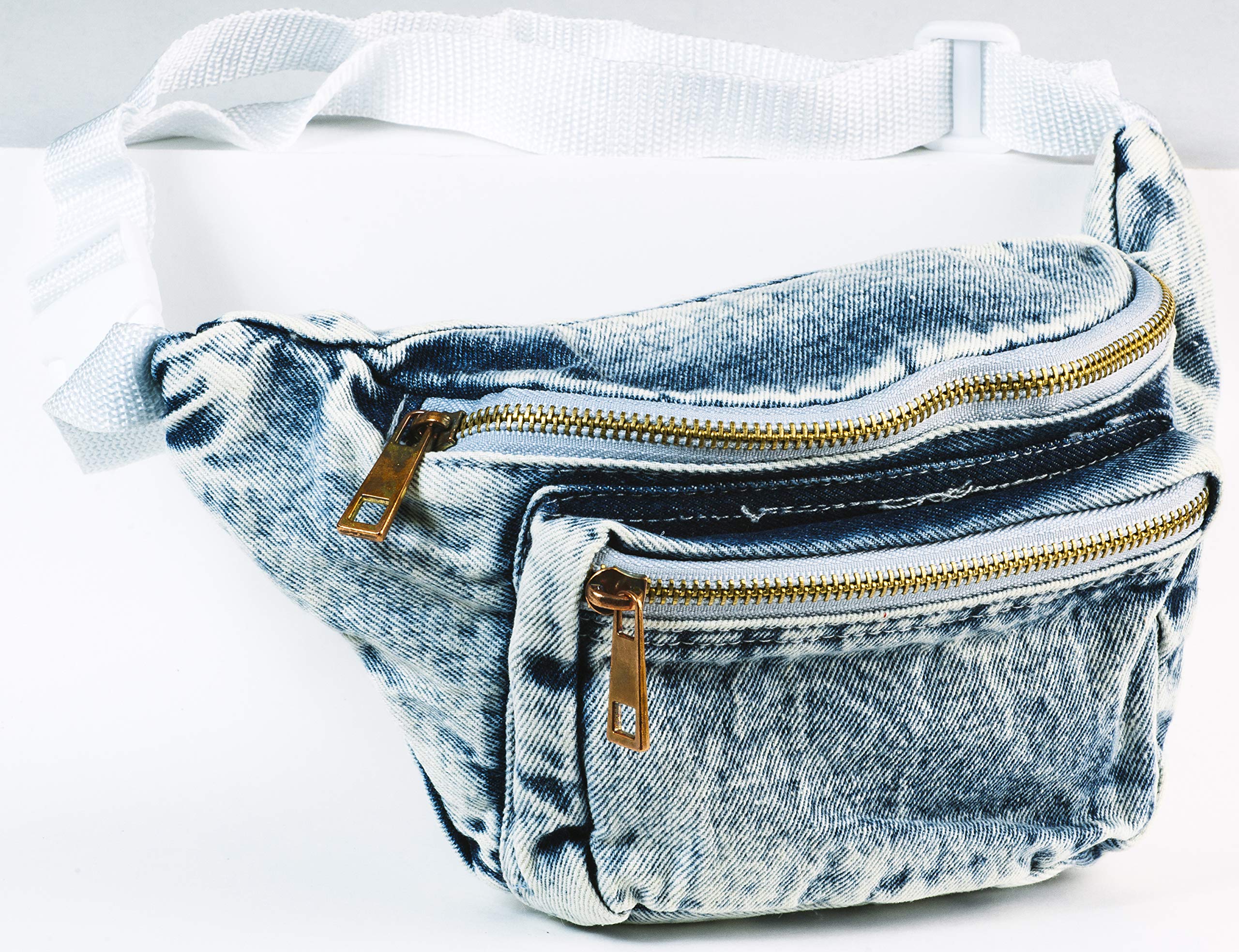 Funny Guy Mugs Premium Retro Denim Fanny Pack - Vintage Acid Wash Jean Waist Bag for Men & Women | Perfect for Travel, Hiking, Concerts & Everyday Use