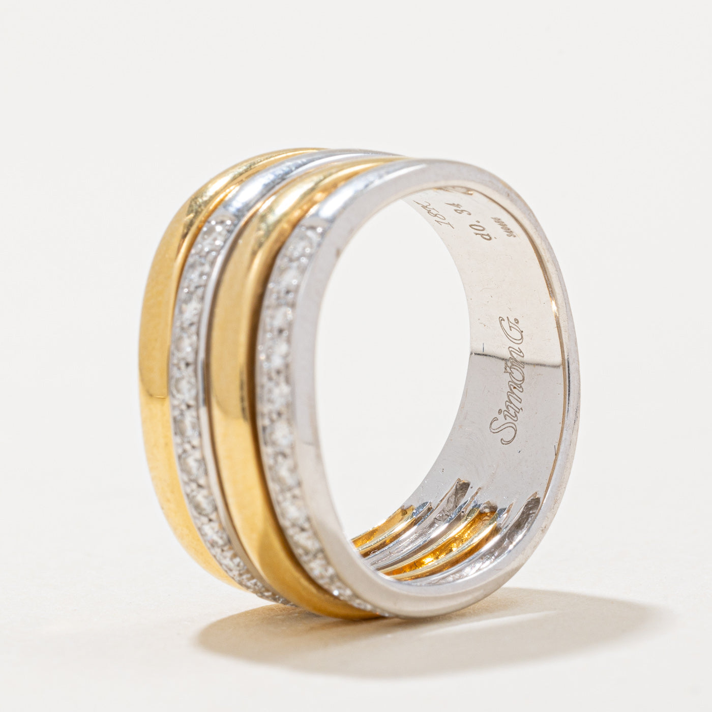 Two Tone Gold Diamond Wave Band Ring - 0.34ctw Diamond Wedding Band - Size 6.25 - Perfect for Anniversary Gifts & Bridal Jewelry