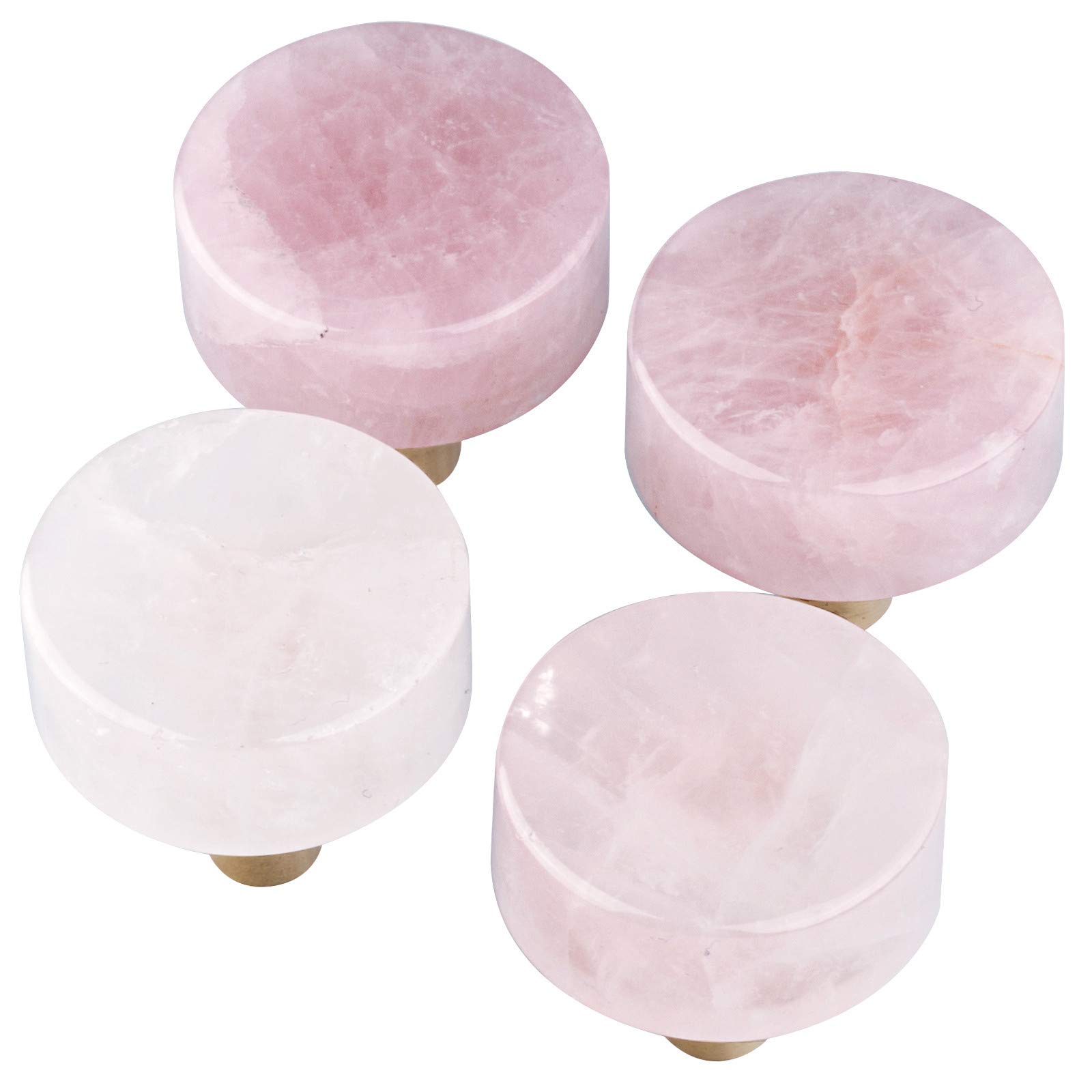 Set of 4 Rose Quartz Drawer Knobs with Screws - Natural Crystal Stone Pull Handles for Dresser, Wardrobe & Kitchen Cabinets - Elegant Home Decor & Feng Shui Accessories (Perfect for Bedroom, Bathroom & Office Organization)