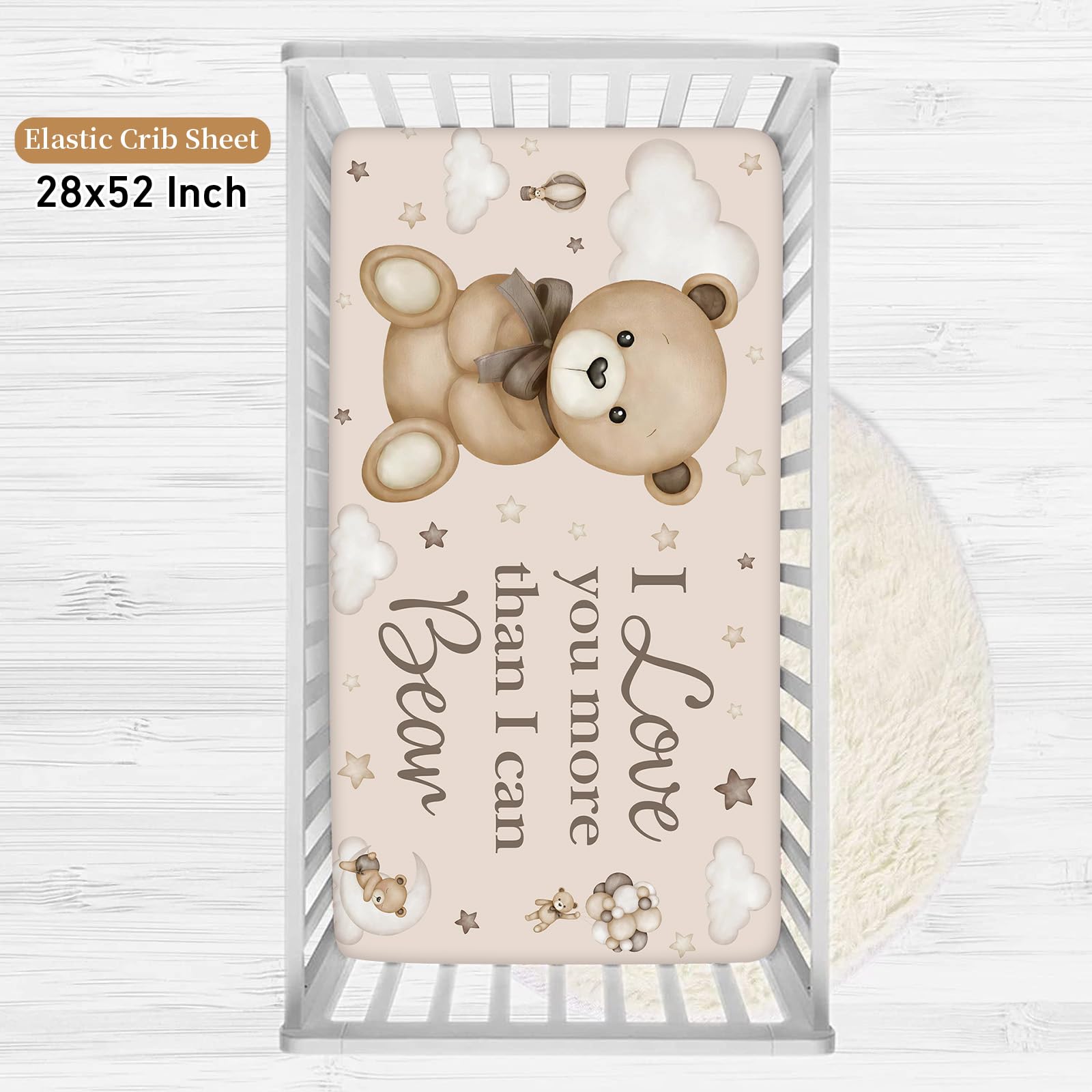 Personalized Balloon Bear 5-Piece Crib Bedding Set - Custom Name Baby Bedding for Boys & Girls, Soft White Nursery Sheets, Perfect Newborn Gift for Baby Showers & Nursery Decor