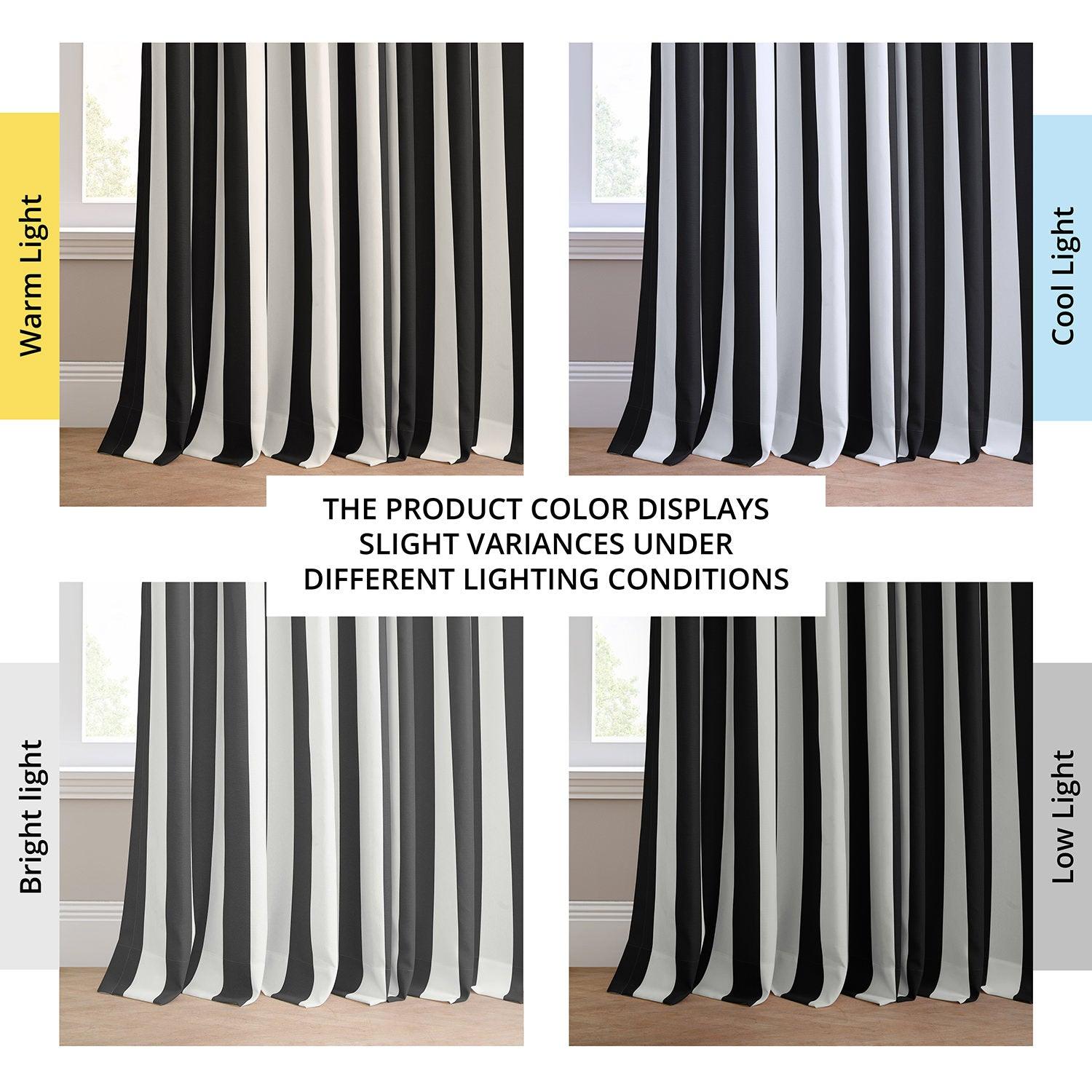 Nautical Black Striped Grommet Villanova Outdoor Curtains - Waterproof Sun Shade Patio Curtains for Porch, Deck, Poolside & Backyard Privacy