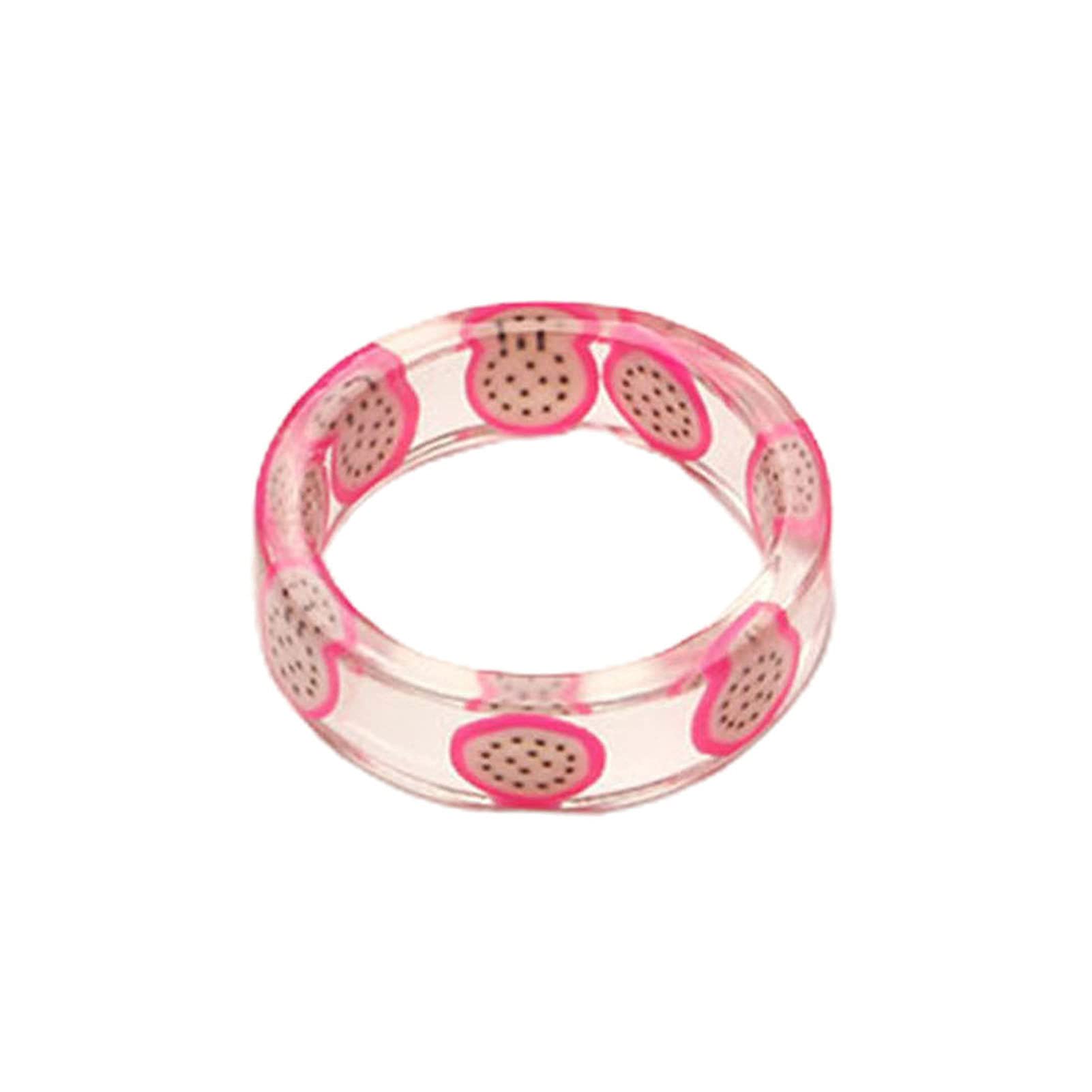 Hislaves Fashion Rings for Women - Fruit Pattern Transparent Smooth Resin Rings, Valentine's Day Gift Jewelry Accessories for Girlfriend, Wife, Perfect for Date Night, Party & Everyday Wear