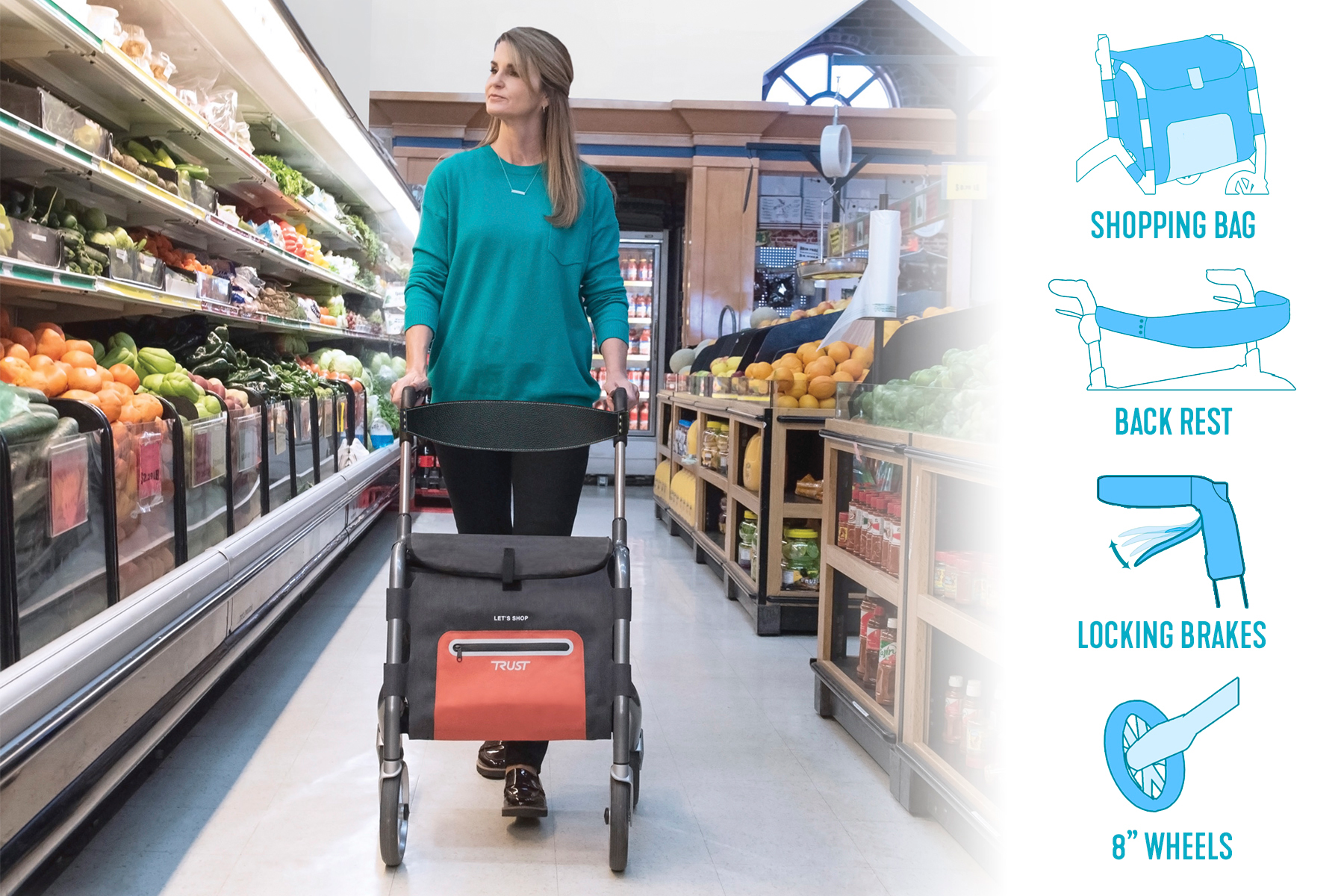 Premium 4-Wheel Rollator Walker with Seat and Basket - Lightweight Folding Mobility Aid for Seniors & Adults - Ideal for Shopping, Travel, and Outdoor Activities