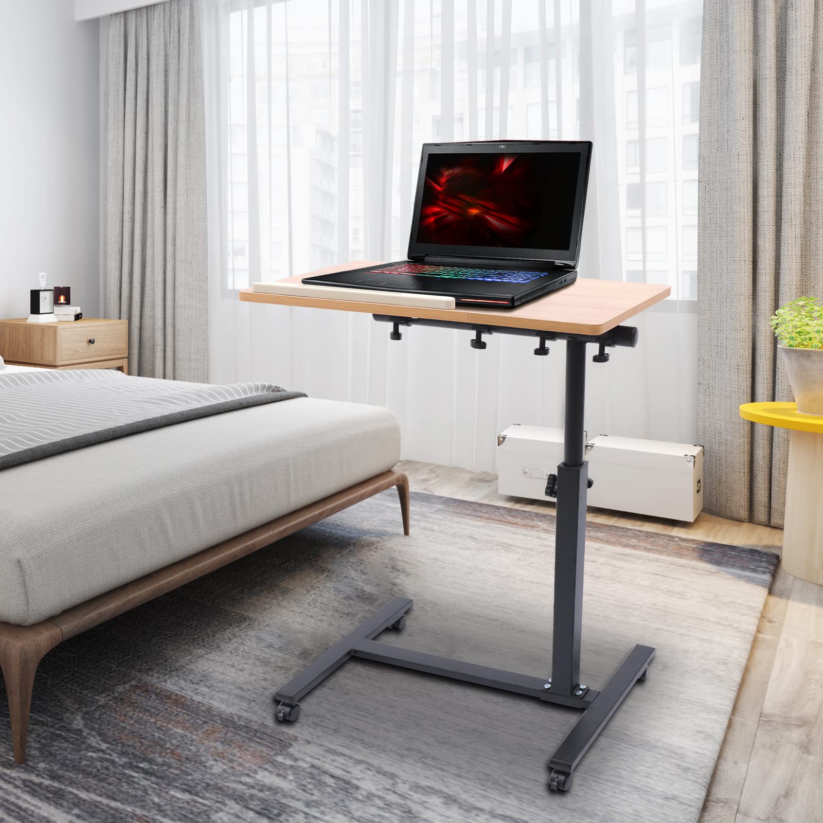360° Rotating Adjustable Height Laptop Rolling Desk (58-90cm) - Mobile Workstation with Tilting Surface for Home Office, Study, or Classroom Use - Perfect for Laptops, Lecterns, and Presentations