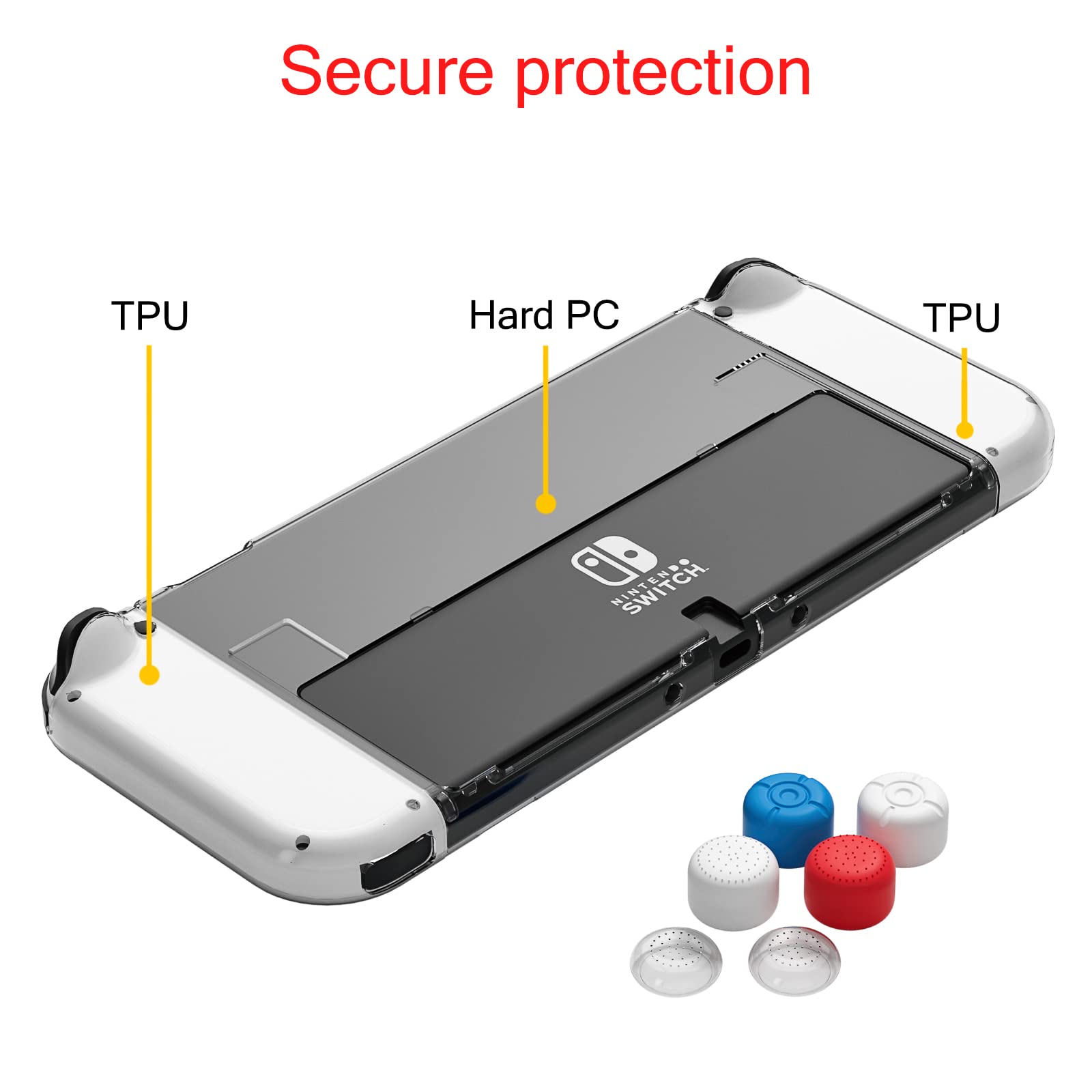 Premium Nintendo Switch OLED Model 2021 Protective Case - Shockproof Dockable Hard PC Shell with Soft TPU Joy-Con Covers | Clear Transparent Design | Perfect for Gaming, Travel & Home Entertainment