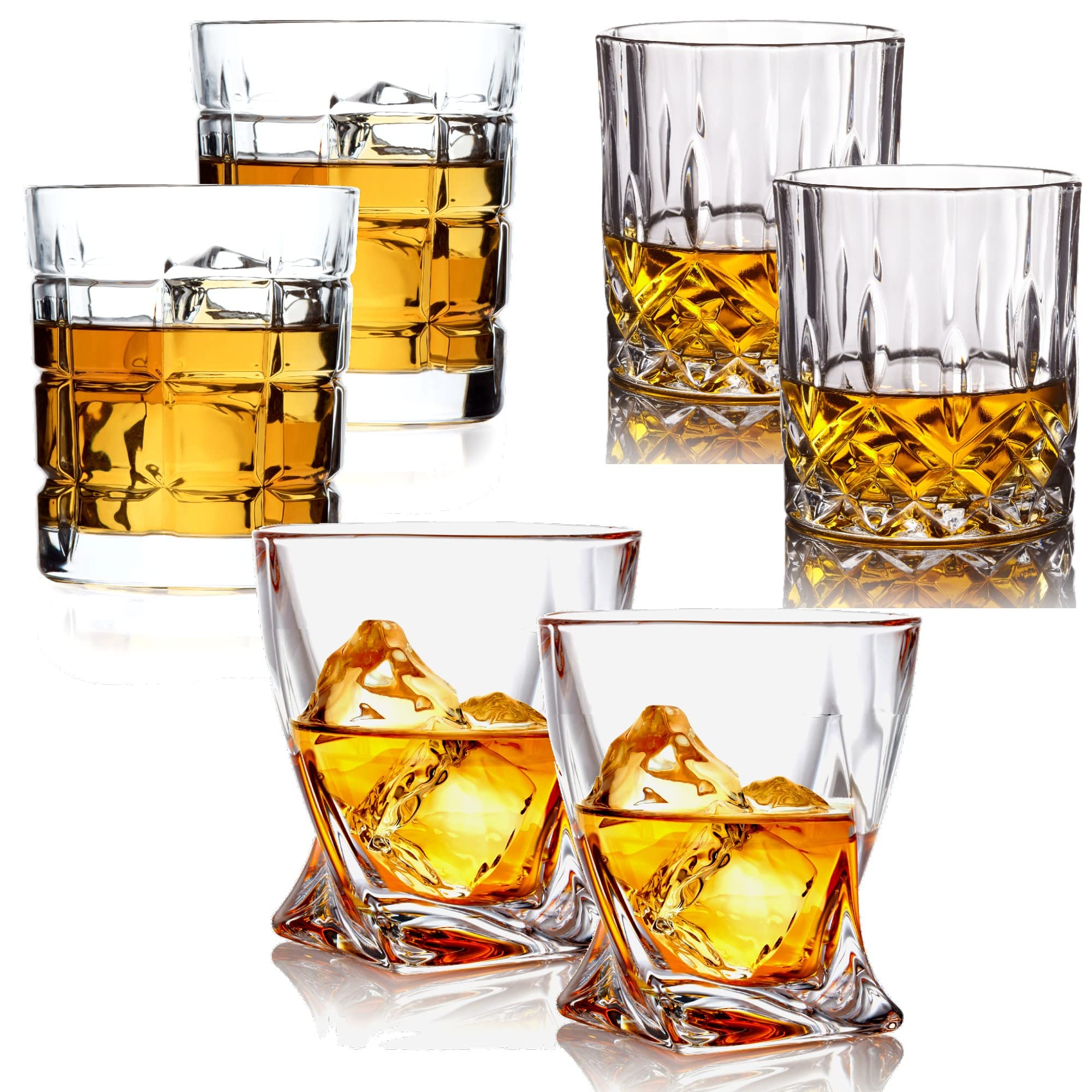 Bezrat 6-Piece Whiskey Glass Set - 10 oz Scotch & Bourbon Glasses for Cocktails & Gifts - Perfect for Home Bar & Parties
