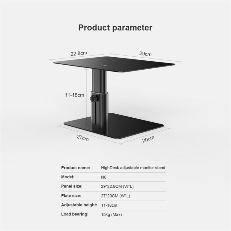 Nillkin N6 Adjustable Metal Monitor Stand Riser - Ergonomic Computer Screen Desk Organizer for Home & Office Workspace - Perfect for Laptops, Monitors, and All-in-One PCs