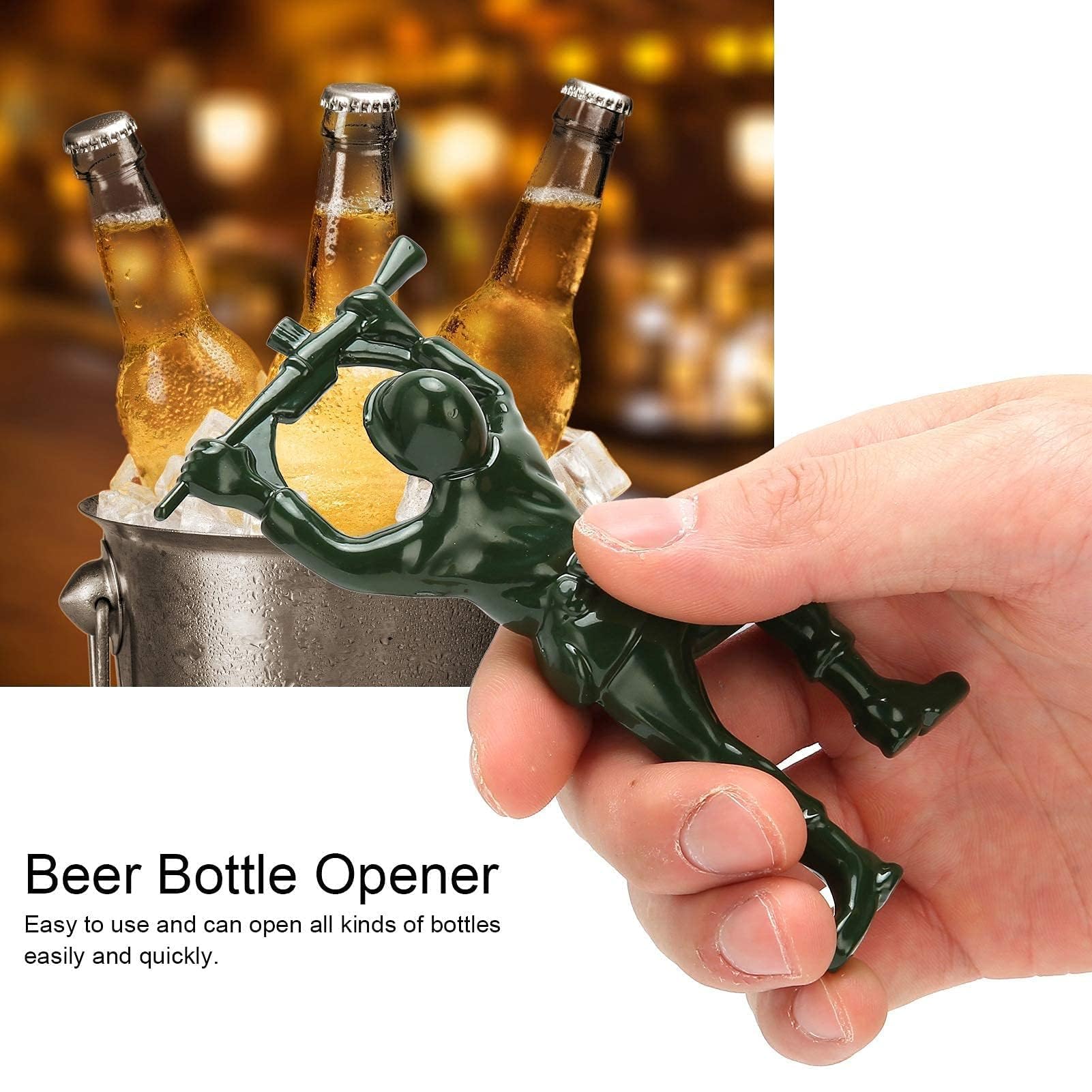 2 PCS Green Army Man Bottle Opener - Funny 3D Mini Soldier Beer & Wine Bottle Opener - Durable Beverage Opener for Bartenders - Perfect for Parties, BBQs, and Home Bars (Compatible with Coke, Beer & Wine Bottles)