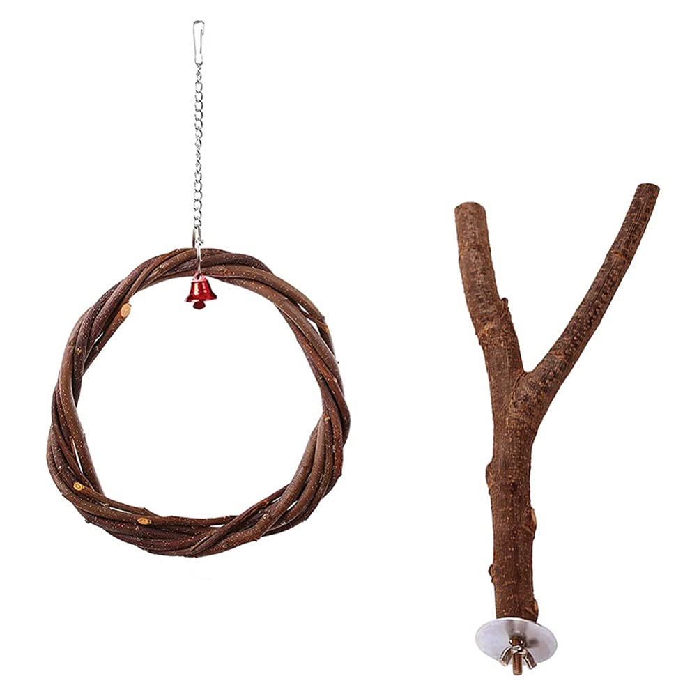 Balacoo Apple Wood Bird Swing Toy - Natural Parrot Perch Stand for Chewing & Climbing | Cage Accessories for Parakeets, Cockatiels & Pet Birds | Perfect for Playtime & Exercise