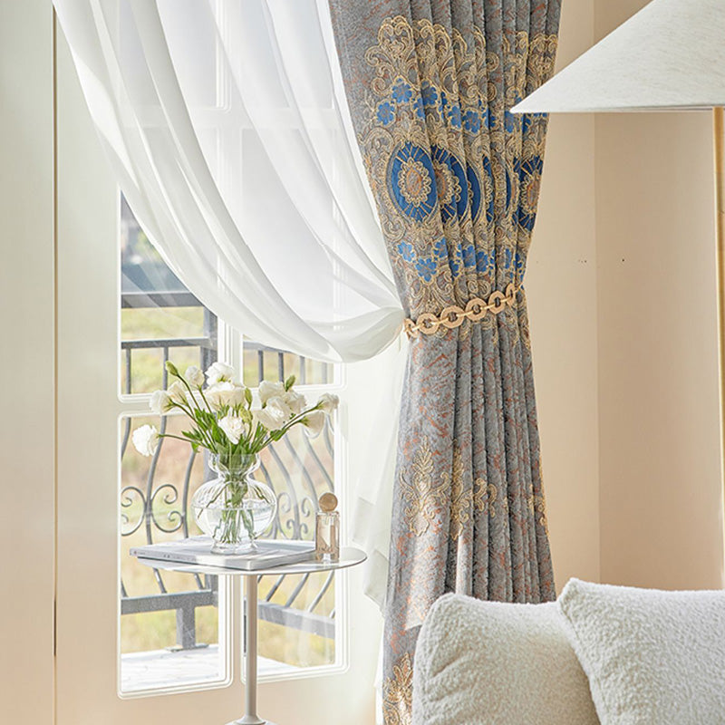 Calliope Chenille Embroidered Botanical Blackout Curtains - Custom Window Treatment for Bedroom & Living Room - Thermal Insulated Drapes for Light Blocking & Privacy