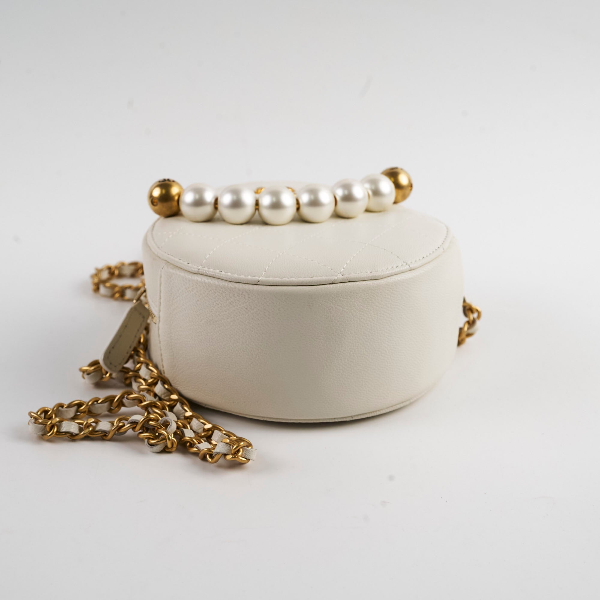 Chanel White Pearl Round Bag - Luxury Designer Handbag for Women | Perfect for Parties, Weddings & Special Occasions