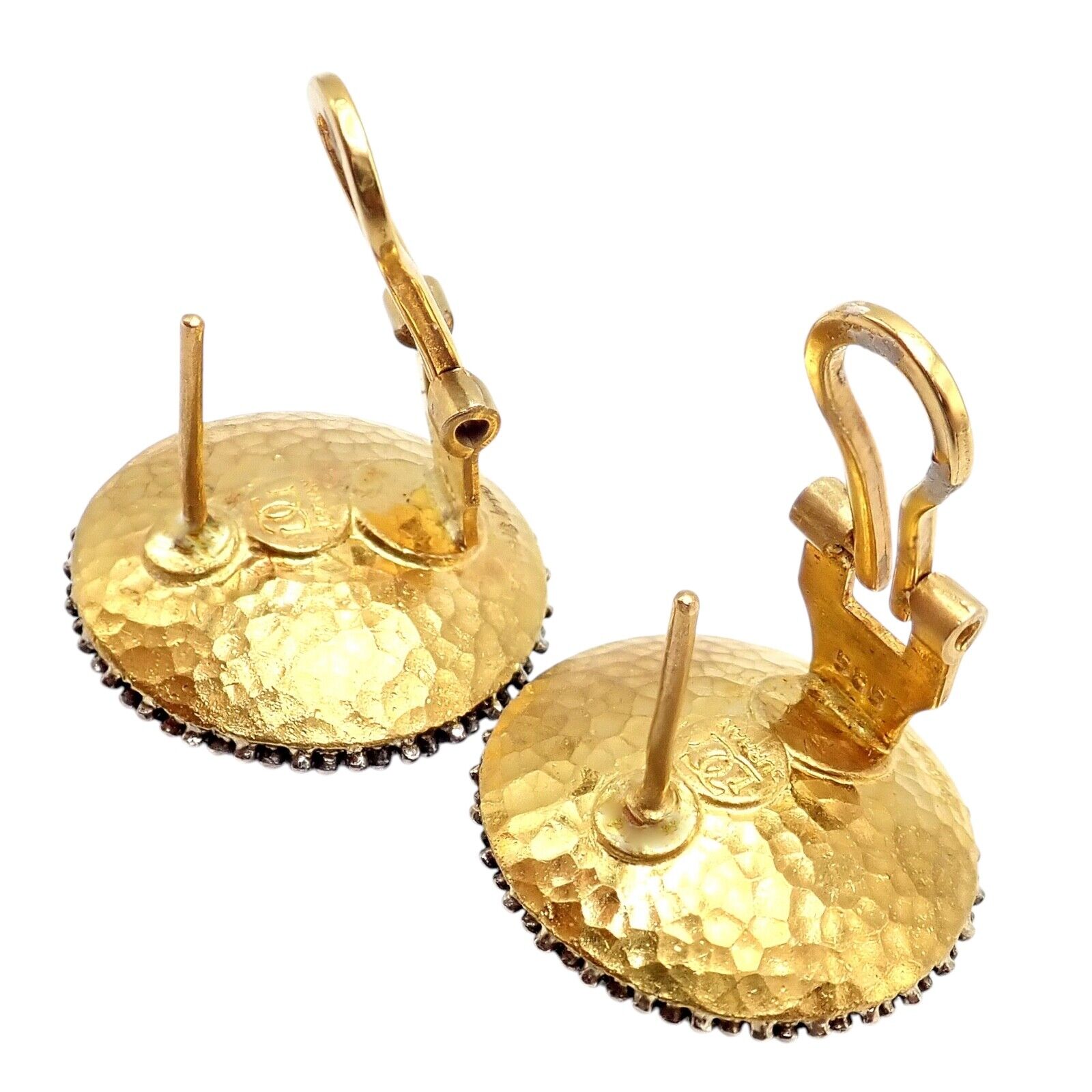 Authentic Gurhan 24K Yellow Gold Hammered Lentil Black Diamond Large Hoop Earrings for Women - Luxury Statement Jewelry for Evening Parties & Special Occasions