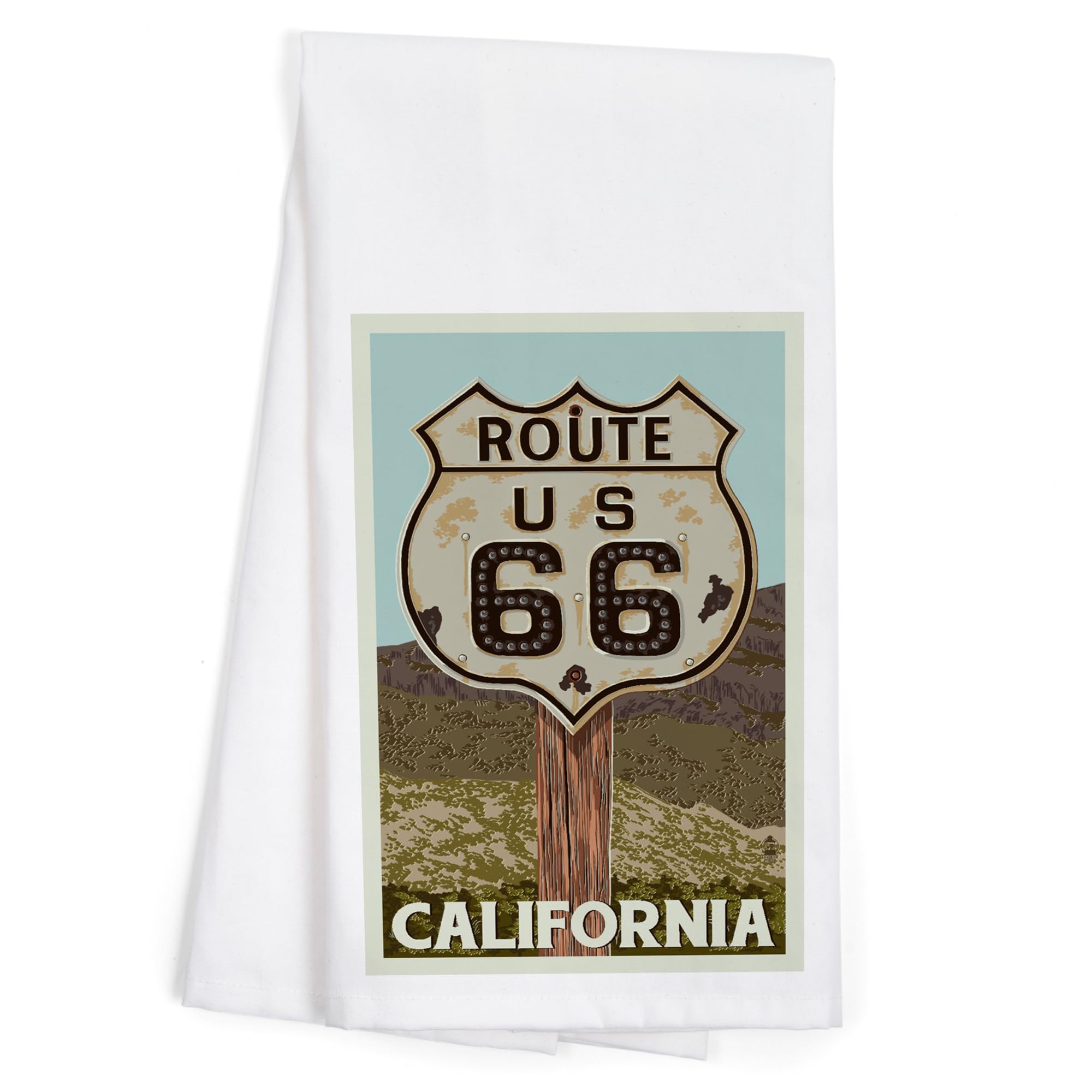 California Route 66 Vintage Letterpress Tea Towel - 100% Cotton Decorative Hand Towel for Kitchen & Home Decor - Perfect for Road Trip Enthusiasts and Retro Home Styling