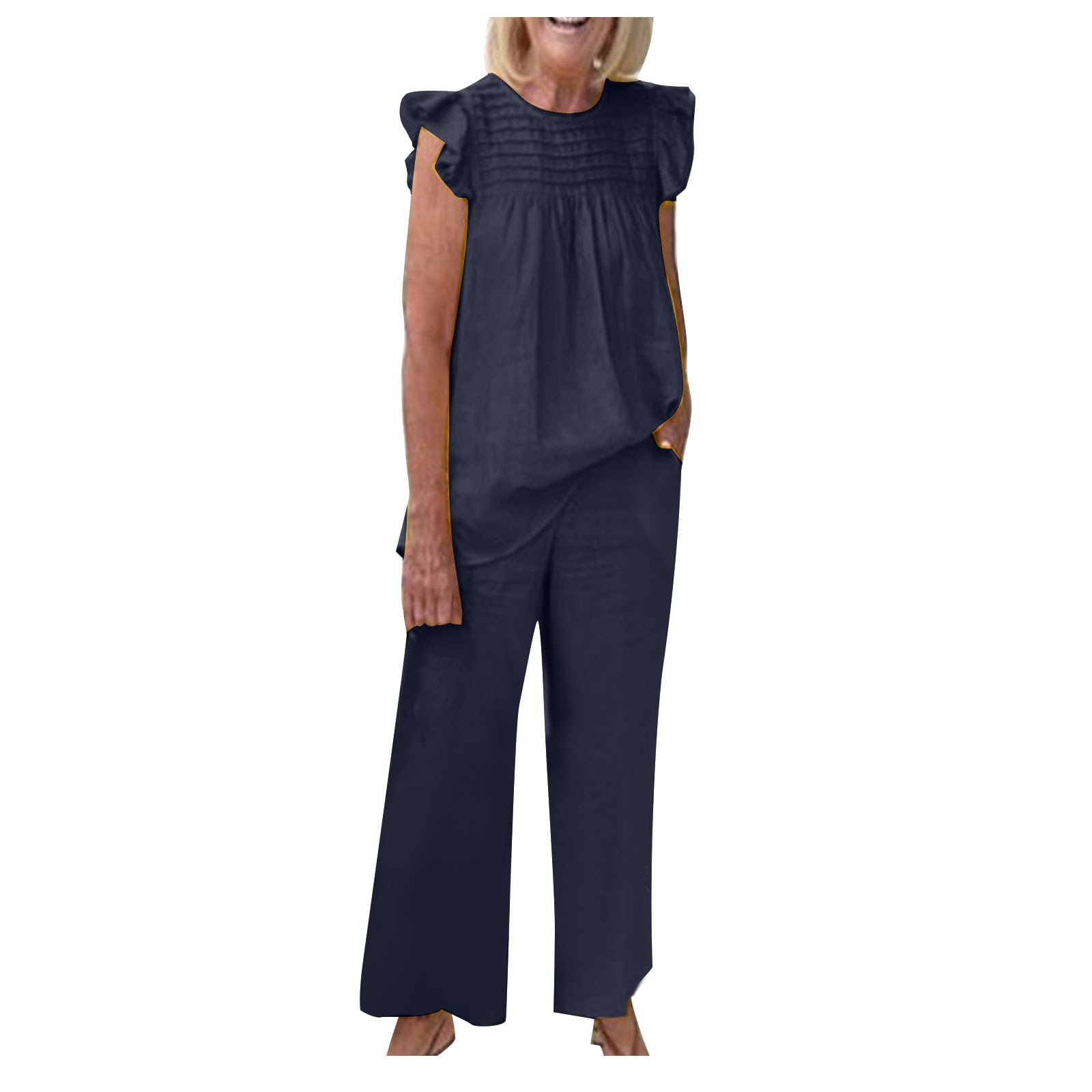 Breathable Women's Linen Shirt & Wide Leg Pants Set - 2 Piece Outfit for Summer & Fall | Maternity-Friendly Pajama & Lounge Wear | Comfortable Linen Blouse & Sweatpant Sets for Casual, Home & Office