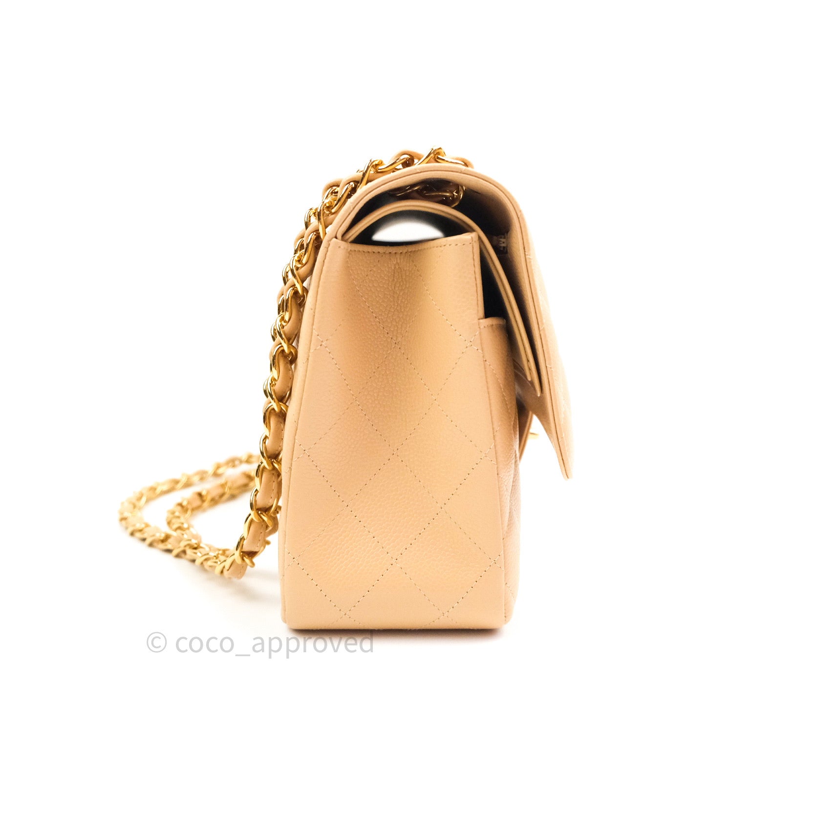 Chanel Classic Jumbo Double Flap Bag Beige Caviar Leather with Gold Hardware - Luxury Designer Handbag for Women, Perfect for Parties & Special Occasions