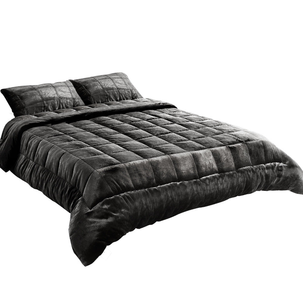 Premium Faux Mink Quilted Fleece Throw Blanket - Ultra Soft & Warm King Size Bed Comforter in Charcoal Gray - Perfect for Cozy Nights, Living Room Decor & Guest Bedrooms