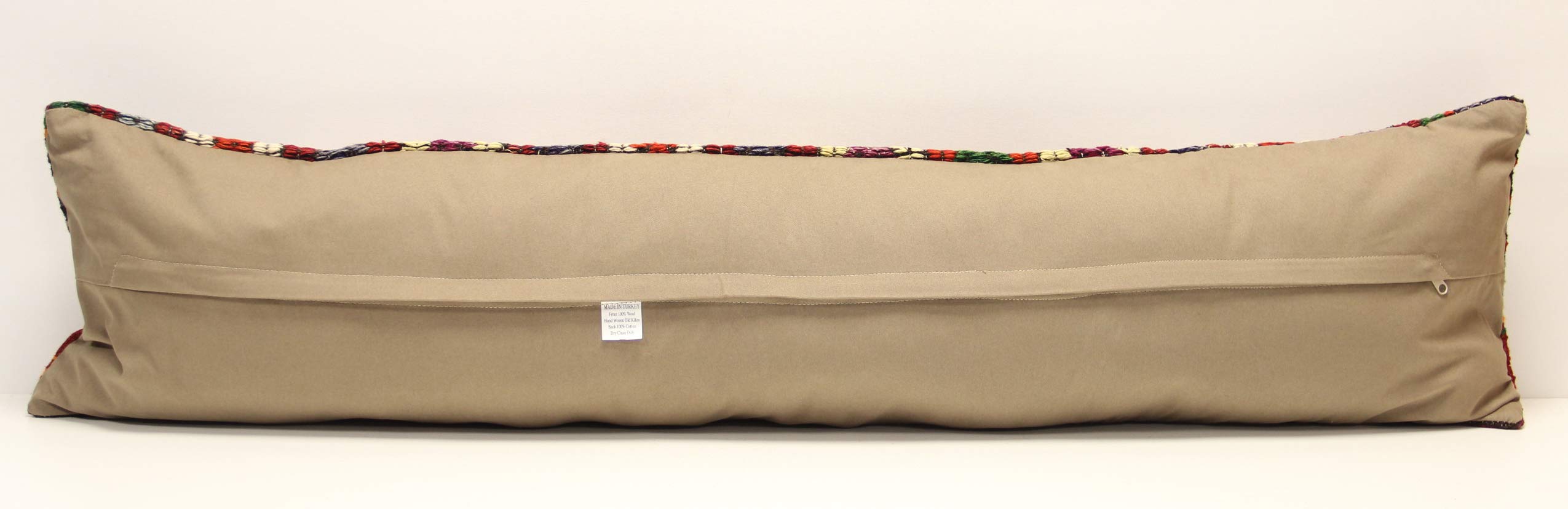 King Size Kilim Pillow Cover 12x47 Inch - Unique Lumbar Oriental Kilim Pillow for Bedding, Oblong Cushion Cover, Huge Twin Extra Long Pillow - Perfect for Sofa, Bed, and Home Decor