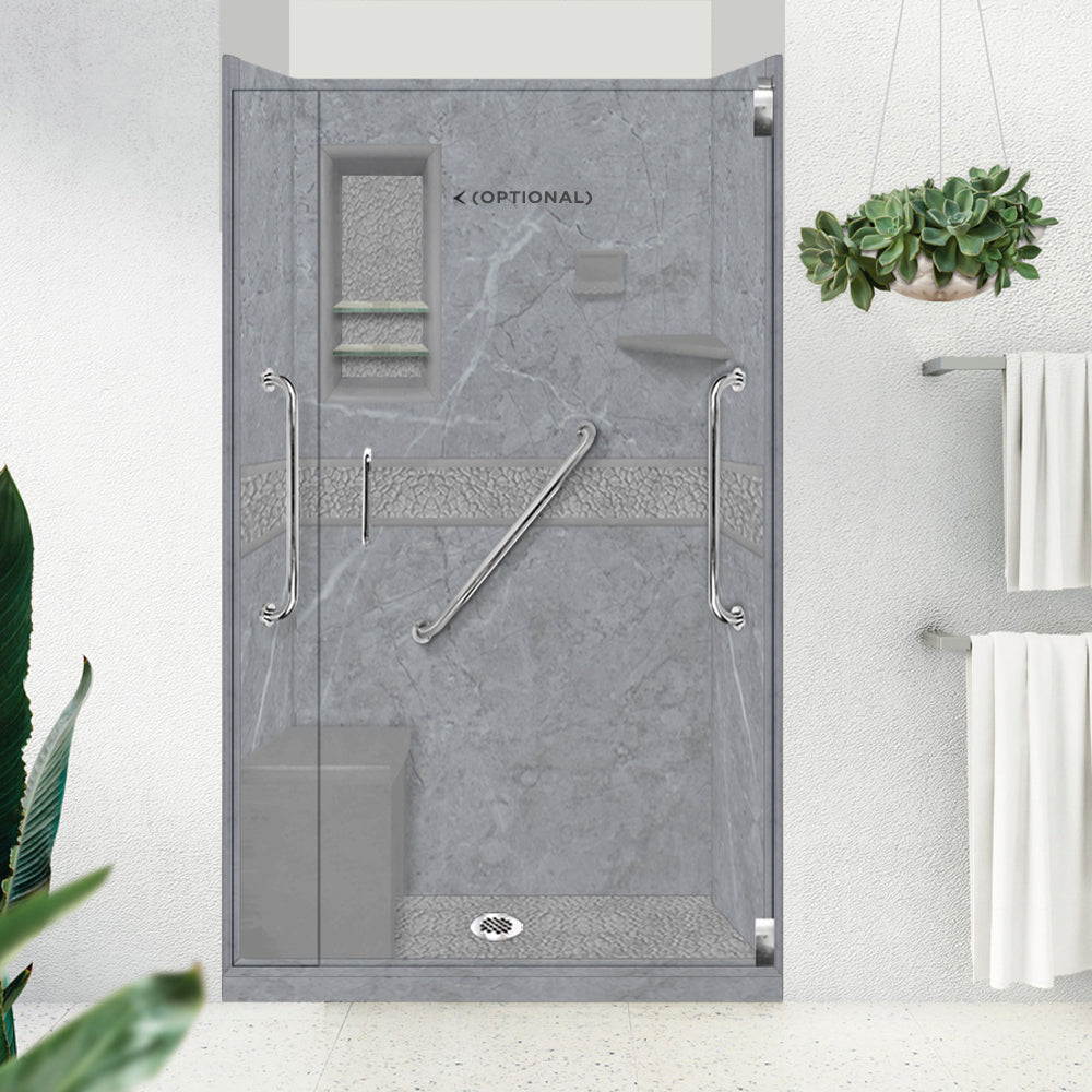 Freedom Grio Marble Pebble Alcove Shower Enclosure Kit - Waterproof Bathroom Shower Panel System with Natural Stone Design for Modern Home & Spa Renovation