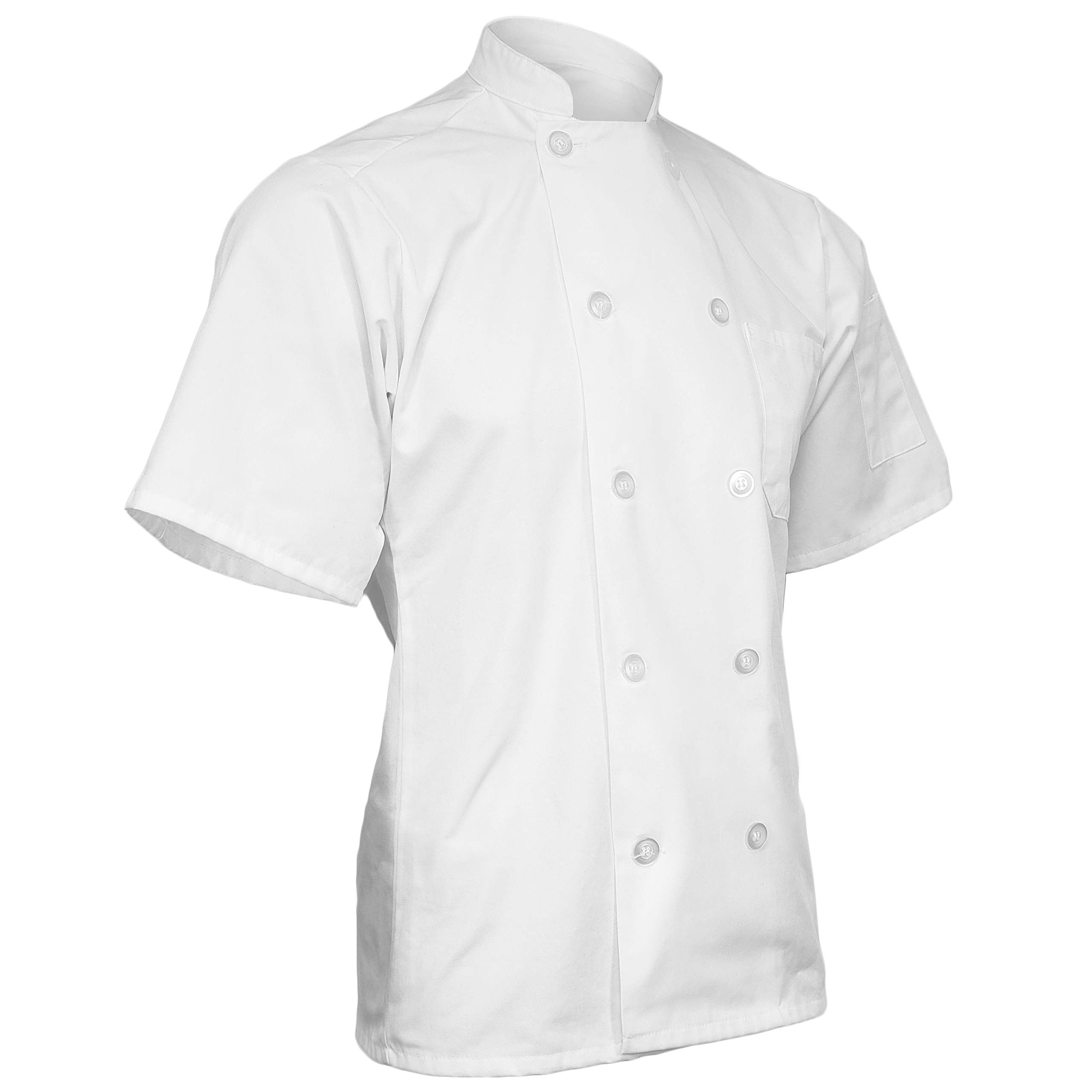 Unisex Short Sleeve 10-Button Chef Coat - Cotton Blend Professional Kitchen Jacket (White, Large) - Perfect for Chefs, Caterers & Culinary Students
