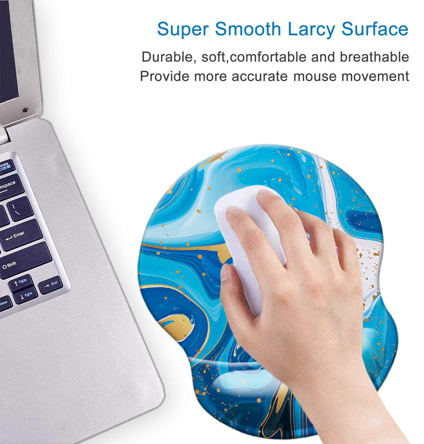Ergonomic Wrist Rest Mouse Pad - Comfortable Gaming & Office Mousepad with Smooth Cloth Surface - Blue Gilt Marble Design for Computer, Laptop, PC - Perfect for Long Work Hours, Gaming Sessions & Home Office Use