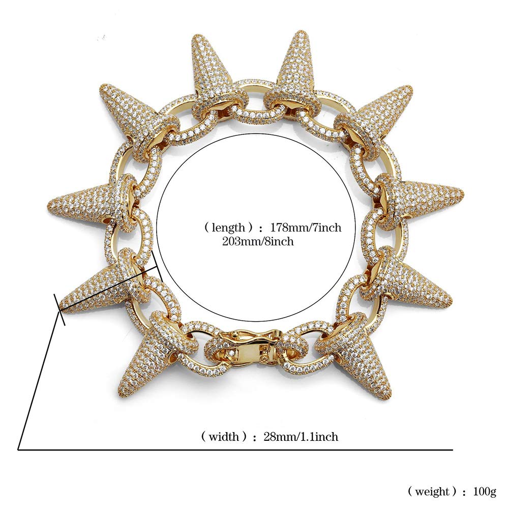 Luxury Punk Rock Spiked Rivet Stud Bracelet for Men & Women - Gold & Silver Hip Hop Cuff Bangle (7 Inch) - Perfect for Concerts, Parties & Streetwear Fashion