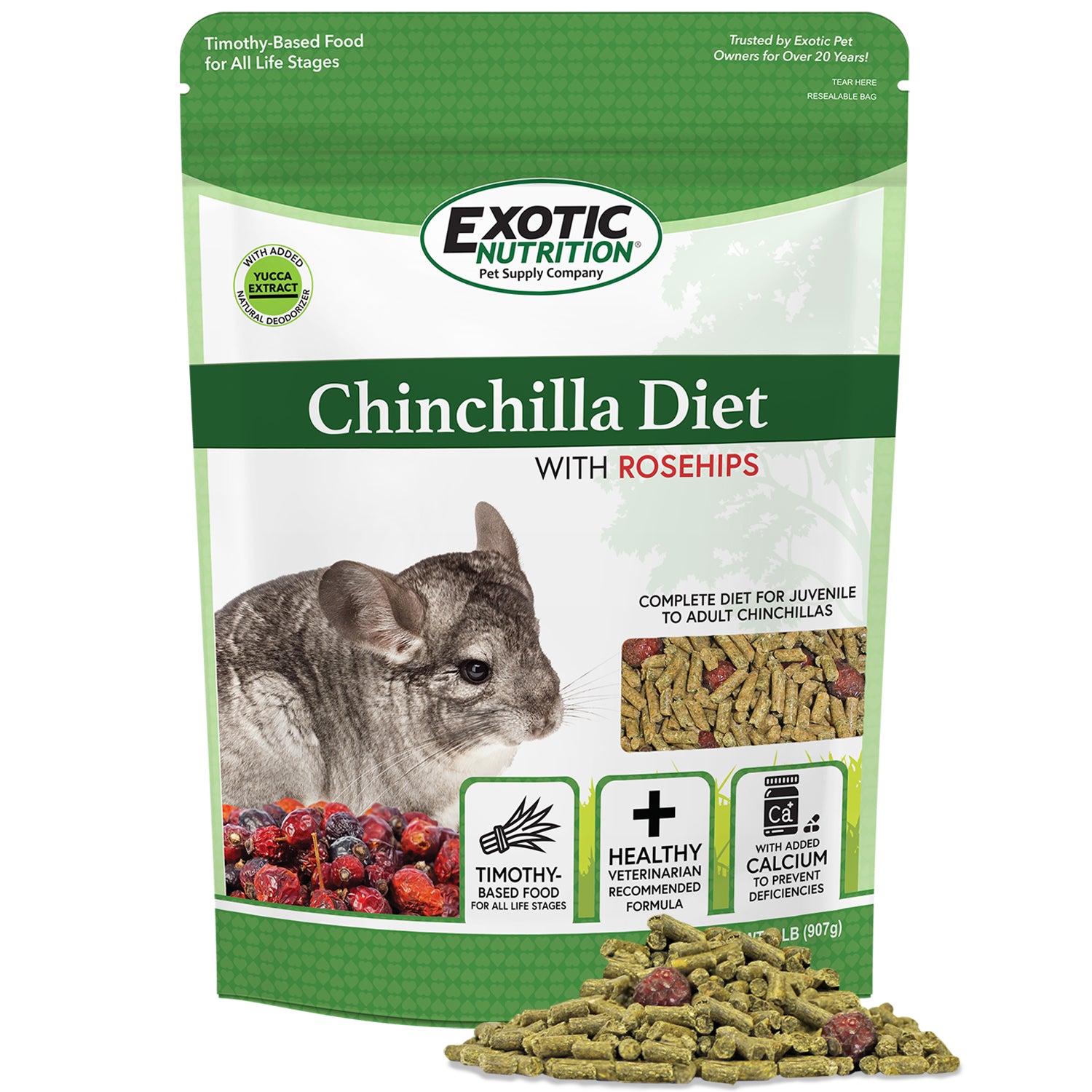 Premium Chinchilla Food with Rose Hips - Natural Diet for Healthy Chinchillas - Perfect for Daily Feeding & Nutritional Supplement
