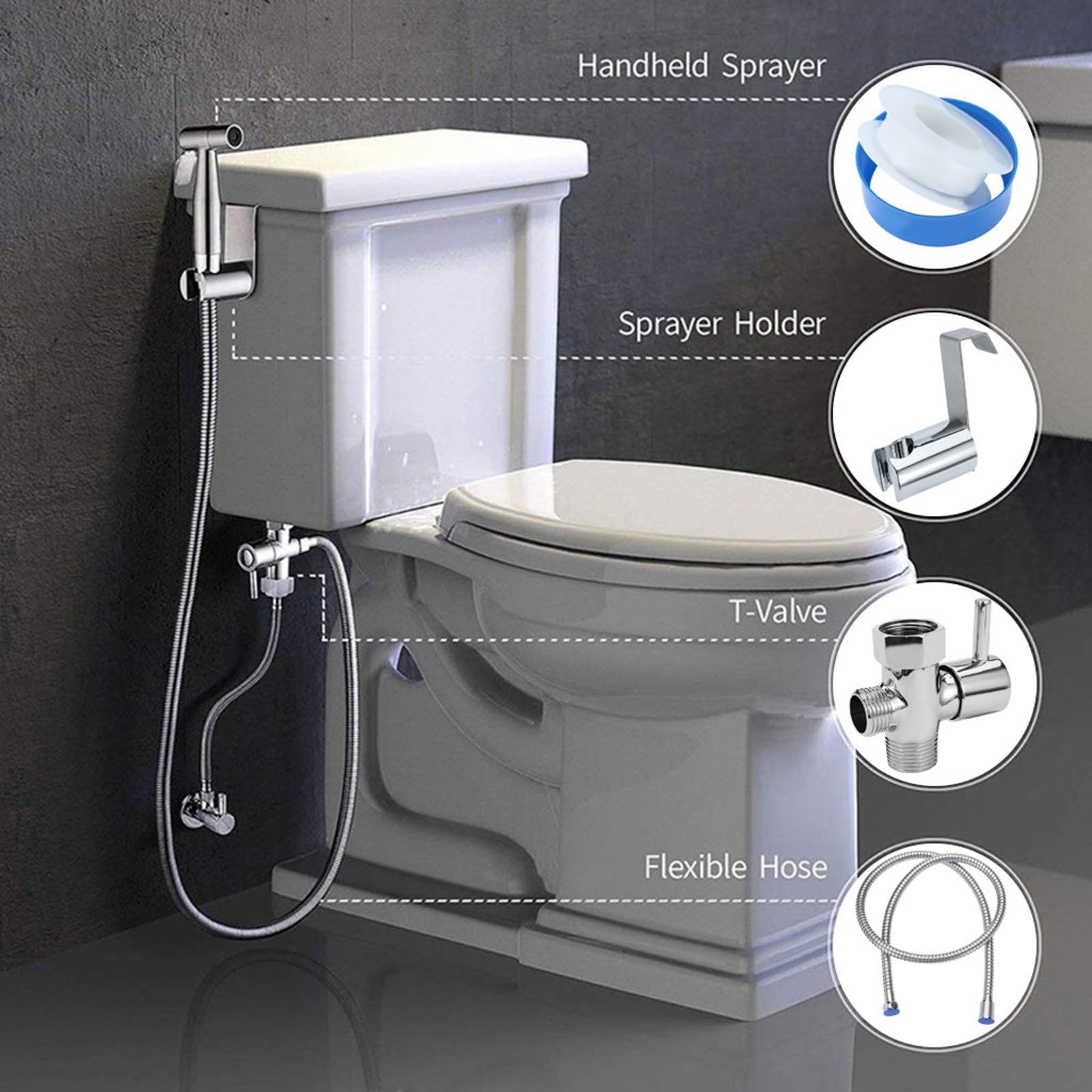 Stainless Steel Handheld Bidet Sprayer for Toilet - High Pressure Anti-Leak Hose Kit for Personal Hygiene, Baby Care & Toilet Cleaning (Silver) | Perfect for Bathroom Upgrades, Baby Diaper Changes & Enhanced Personal Cleanliness