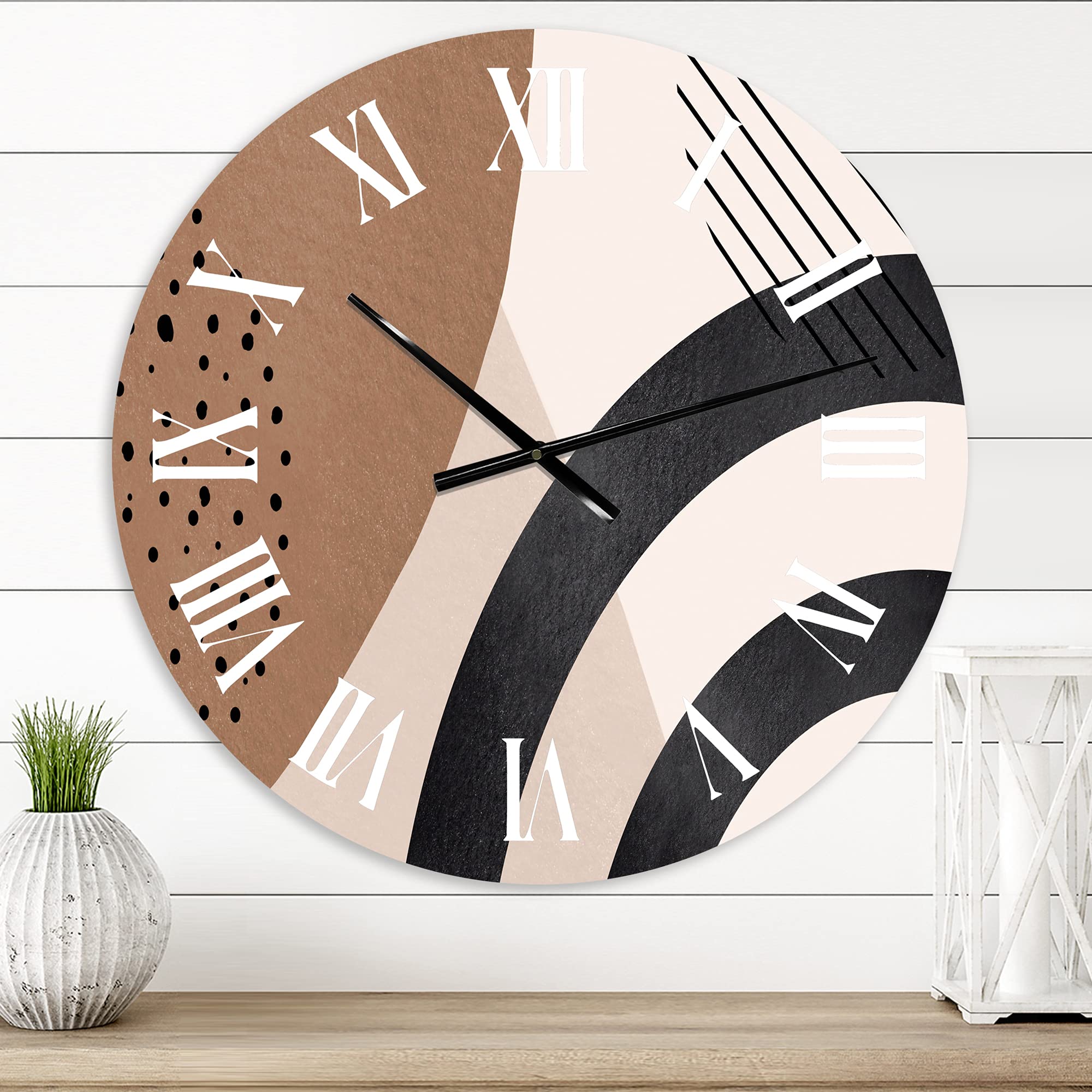 Abstract Shapes in Terracotta and Ivory Wall Clock - Large Modern Kitchen Decor with Fractal Design | Perfect for Living Room, Bedroom & Office