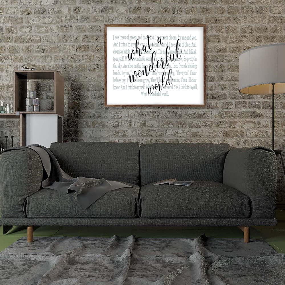 Louis Armstrong 'What a Wonderful World' Lyrics Wood Sign - Large Framed Rustic Wall Art for Farmhouse, Nursery & Home Decor - Perfect for Living Room, Bedroom or Gift