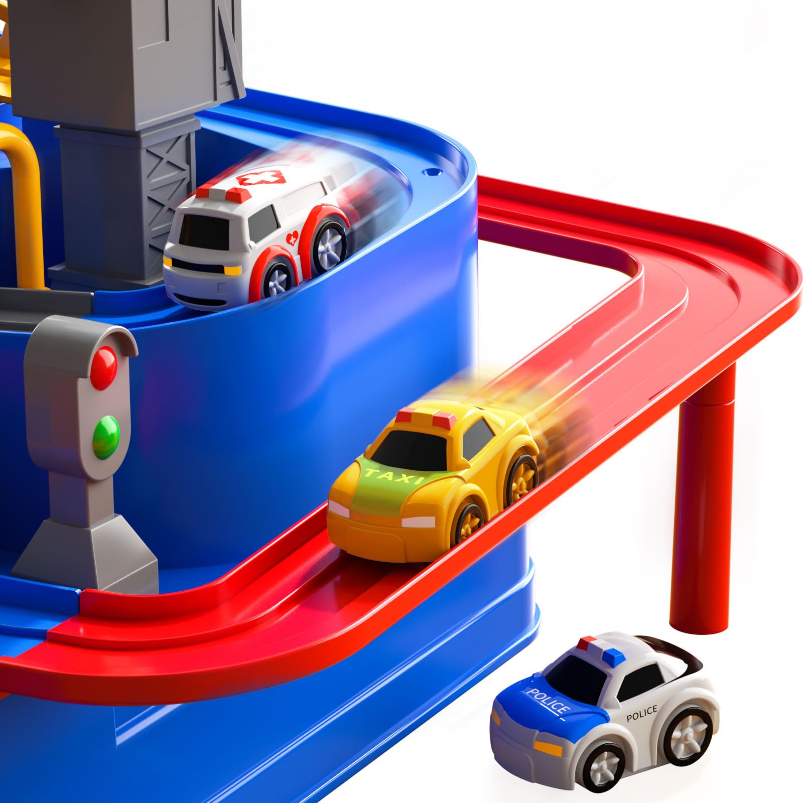 TEMI Boys Toys Car Track Set - 3-in-1 Race Track with Adventure Cars for Kids Ages 3-7 | Interactive City Play Mat & 3 Toy Cars | Perfect Birthday Gift for Boys & Girls | Indoor Play & STEM Learning Toy