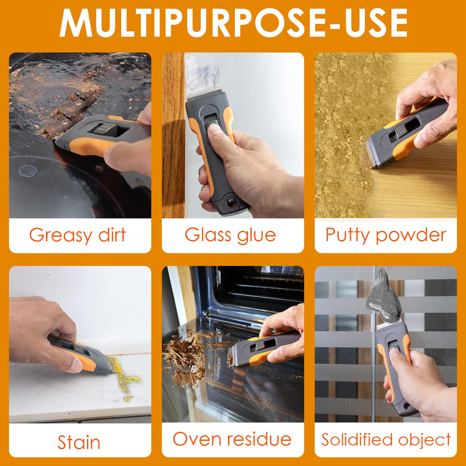 Premium Razor Blade Scraper Tool with 15 Extra Blades - Heavy Duty Glass Cooktop Cleaner, Oven Door & Stove Scraper - Paint & Residue Remover for Windows, Mirrors & Tile (Gray) - Perfect for Kitchen, Bathroom & DIY Home Cleaning Projects