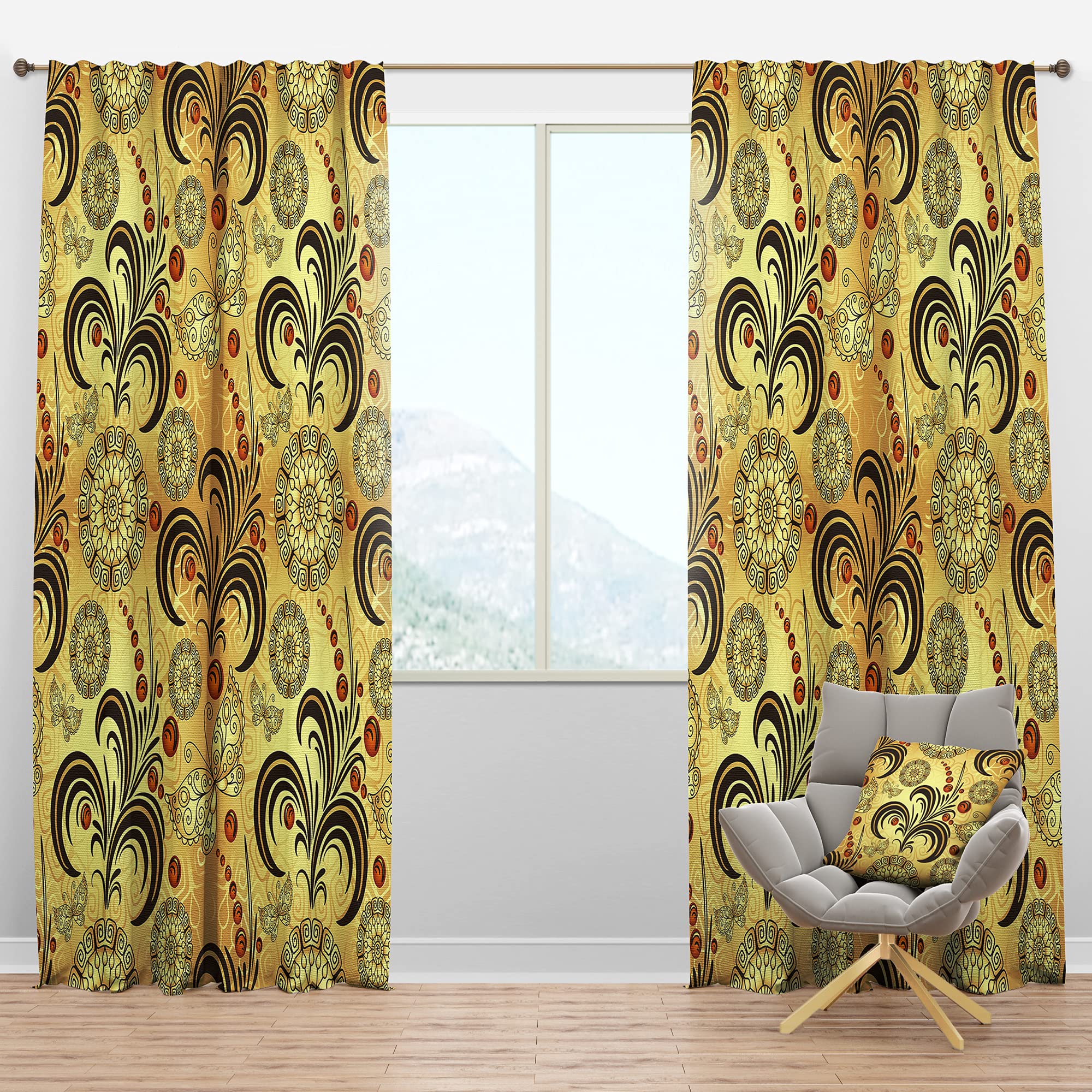 DesignQ Blackout Curtains - Golden Luxury Pattern I - Thermal Insulated Room Darkening Drapes for Bedroom & Living Room (52x120, Single Panel) - Perfect for Home Theater, Nursery & Light Control