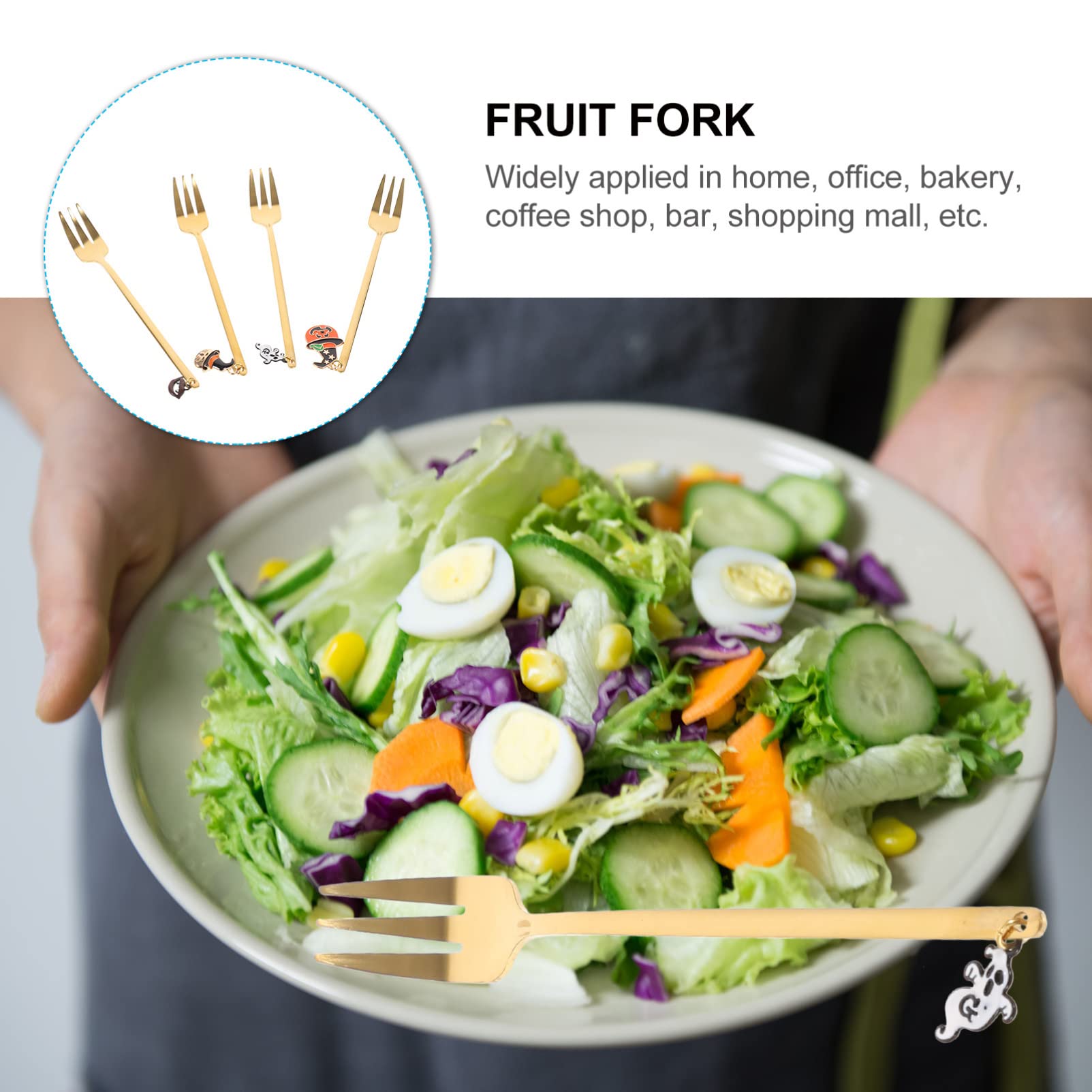 4-Piece Stainless Steel Fruit Forks Set - Elegant Appetizer & Dessert Forks for Parties, Halloween, Snacks, and Dinnerware - Perfect for Fruit Platters, Cheese Boards, and Dessert Tables