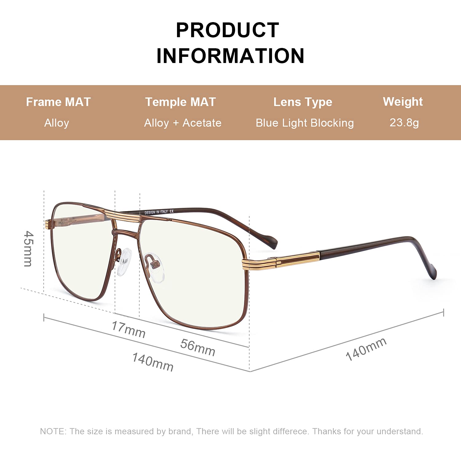 Blue Light Blocking Reading Glasses for Men - Square Frame Computer Readers with Double Bridge | Reduce Eye Strain for Office Work & Screen Time