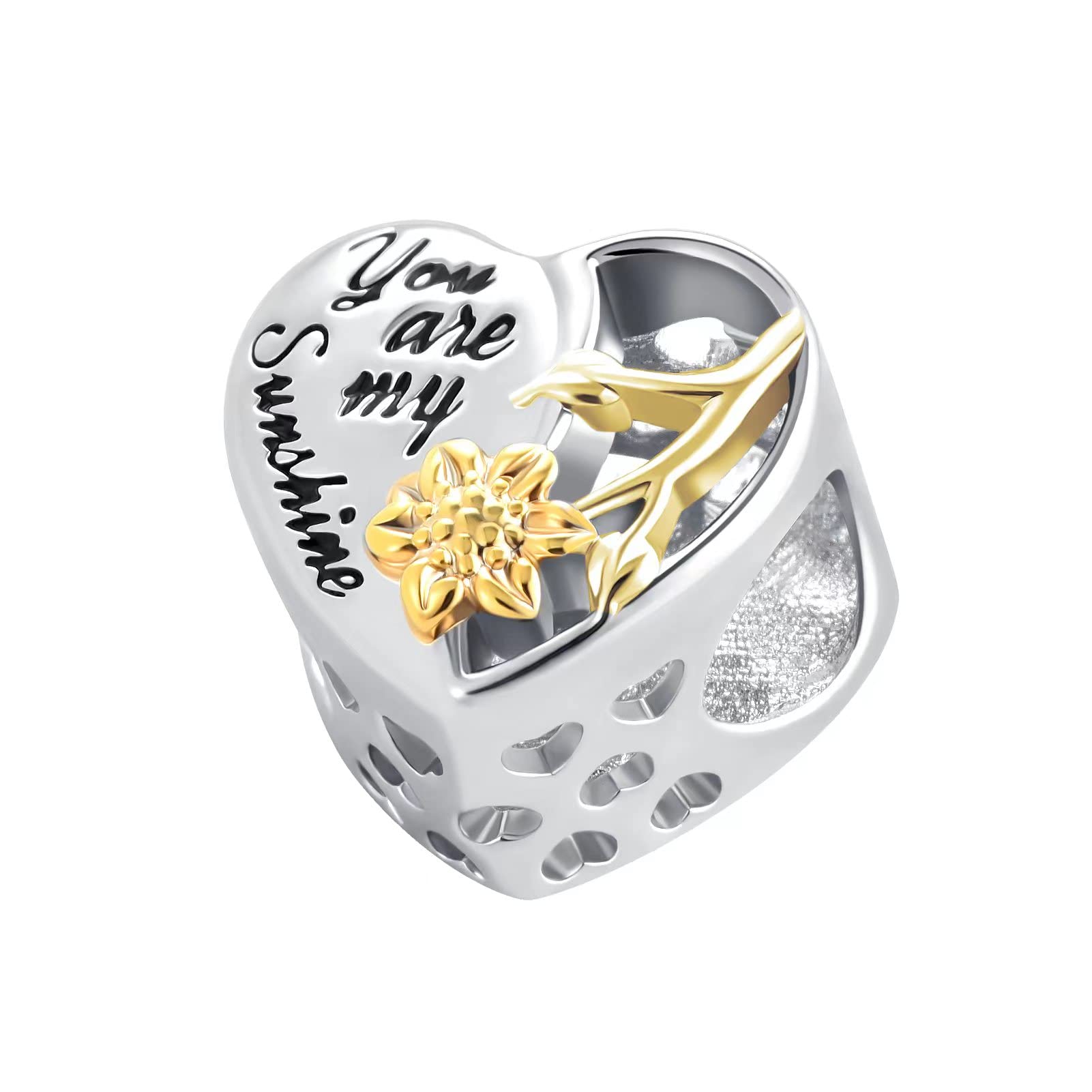 GMXLin Gold Sunflower Heart Charm Bead for Pandora Bracelets - You Are My Sunshine Jewelry Gift for Women, Mom, Grandma & Sister | Perfect for Birthday, Anniversary & Mother's Day