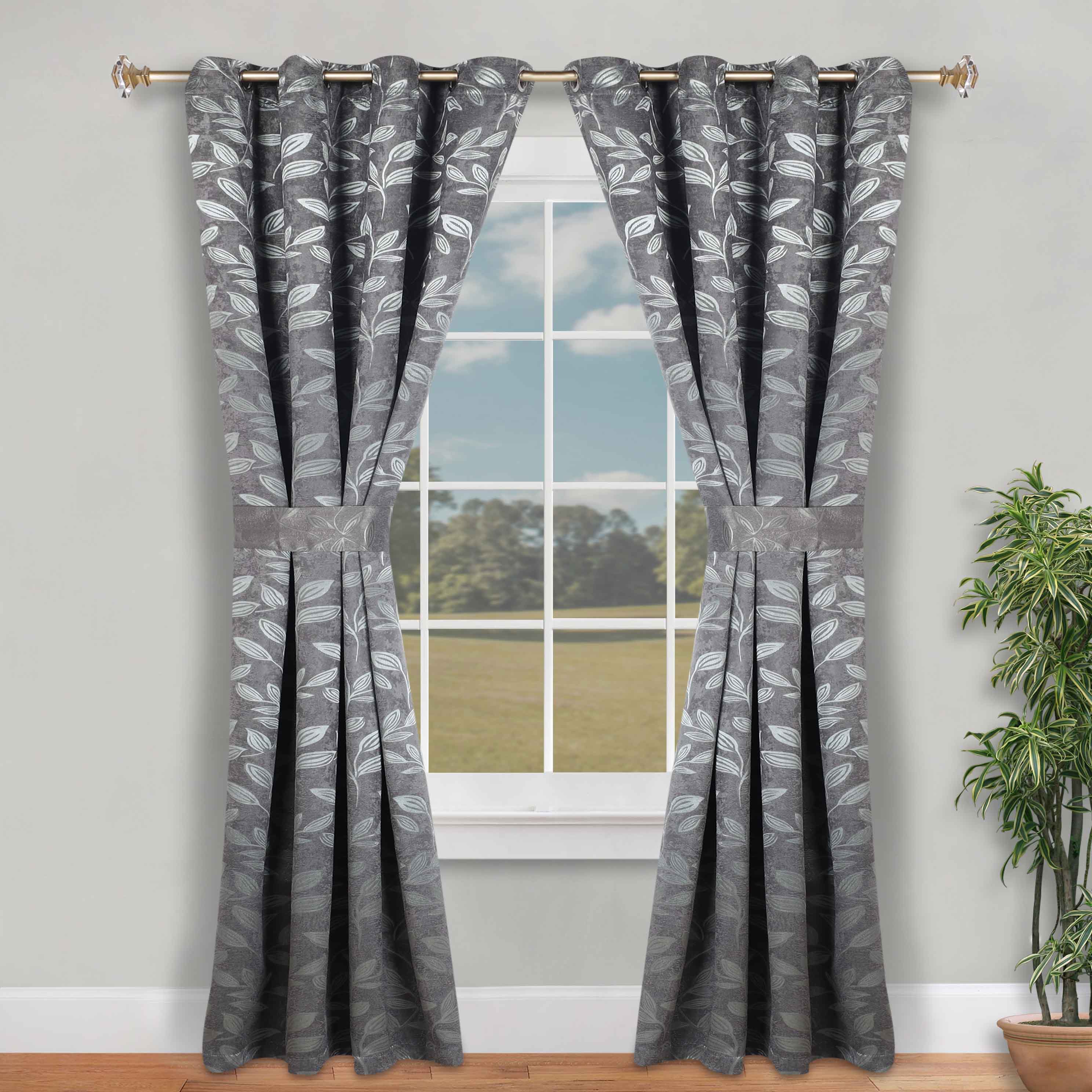 Blackout Curtains for Bedroom - Set of 2 Panels, 100% Room Darkening Thermal Insulated Drapes with Leaves Pattern - Perfect for Nursery, Home Theater & Light Sleepers