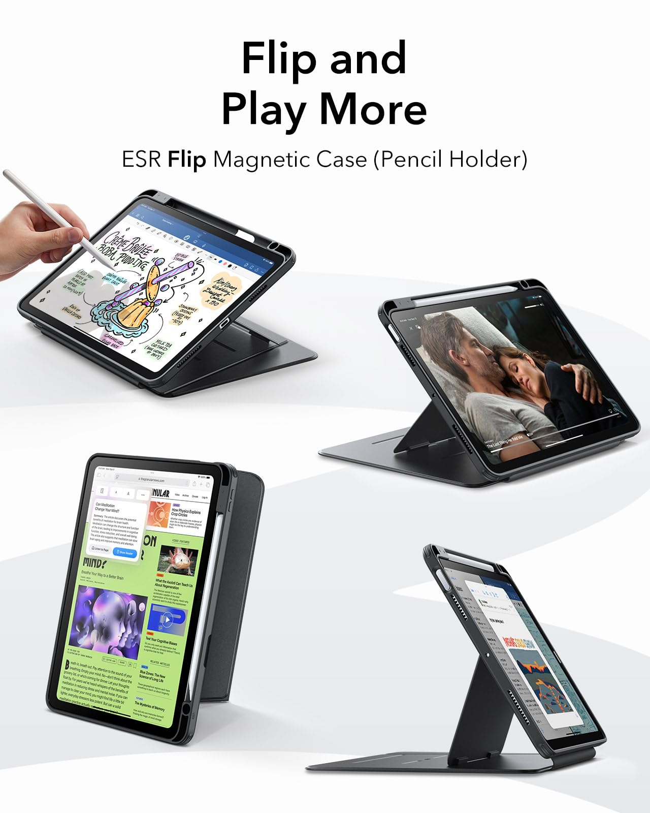 ESR iPad Air 11 Inch Case (2025/2024 M3/M2, 2022/2020 5th/4th Gen) - Vertical Stand Cover with Multi-Angle Viewing, Ultra-Stable Protection & Apple Pencil Holder | Perfect for Work, Study & Entertainment | Flip Series in Black