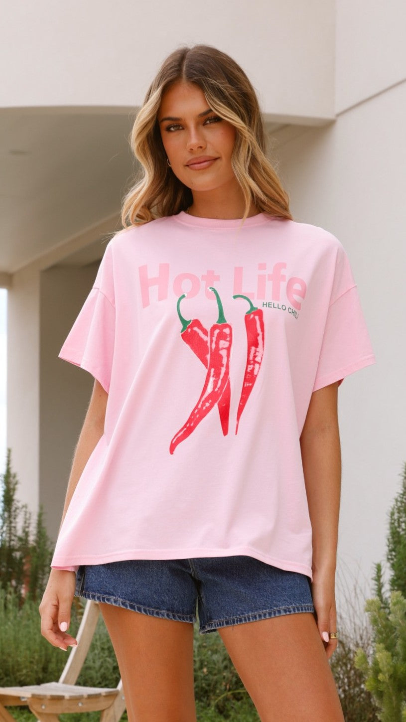 Hot Life Tee - Soft Pink Cotton T-Shirt for Women | Casual Everyday Wear & Summer Outfits