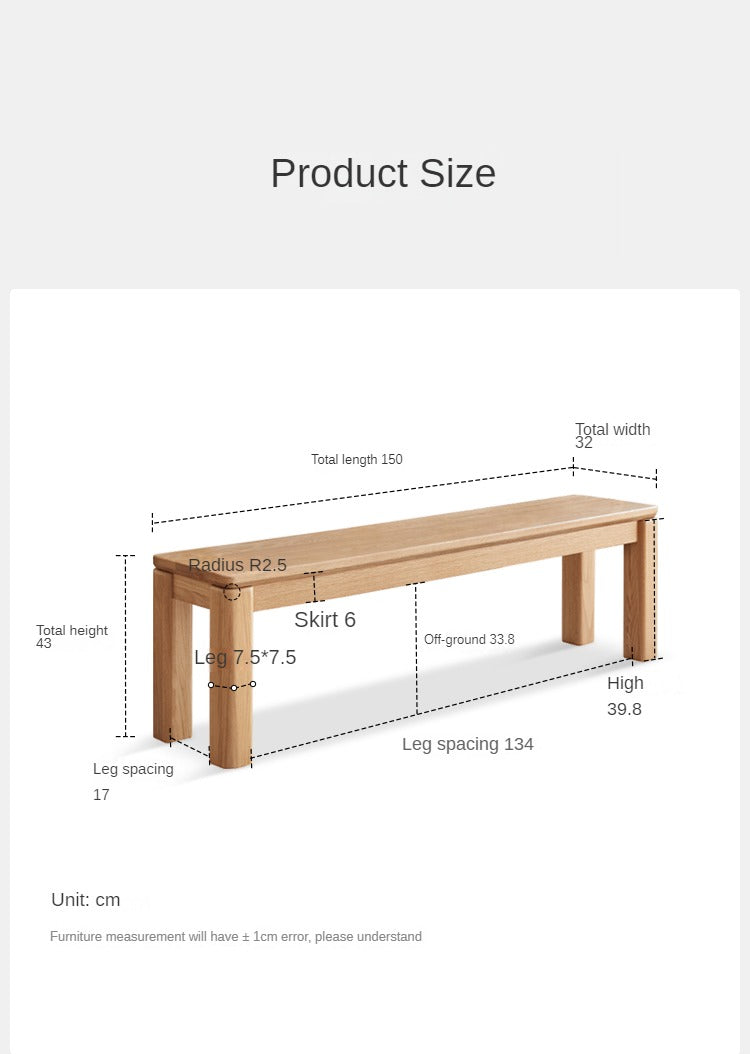 Solid Oak Wood Long Nordic Modern Bench for Living Room, Entryway, or Bedroom - Durable & Stylish Seating Furniture for Home Decor