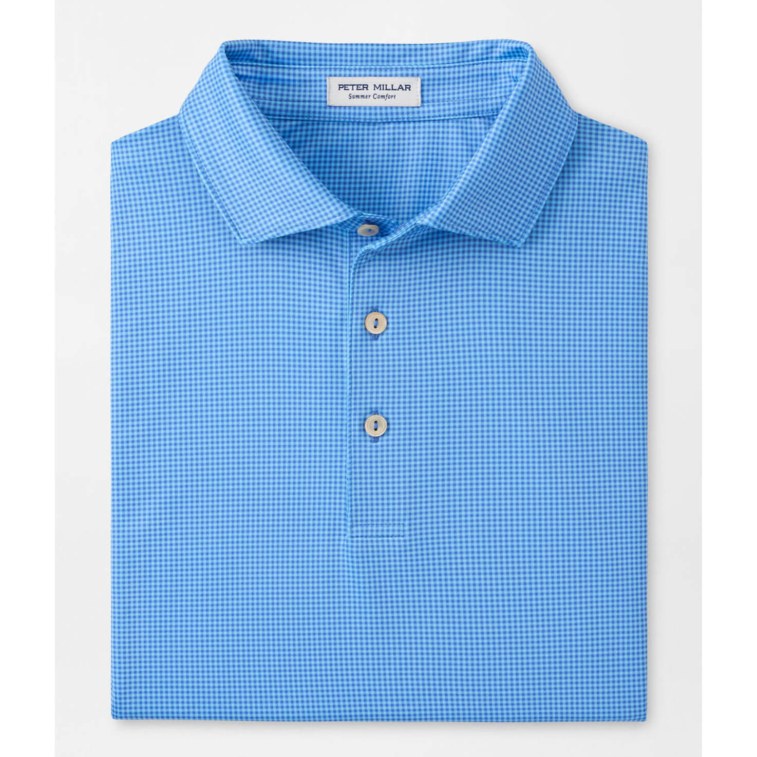 Peter Millar Men's Gingham Performance Jersey Polo Shirt - Moisture-Wicking, Breathable Golf & Casual Shirt in Blue Sea | Perfect for Golf, Office & Summer Outings