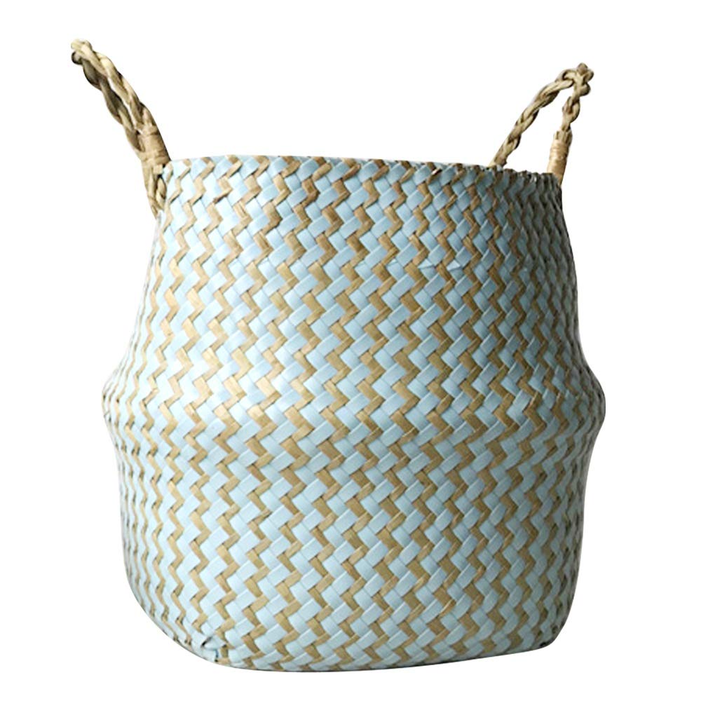 Natural Seagrass Storage Baskets with Double Folding Handles - Woven Laundry, Toy & Picnic Organizer Basket for Home, Nursery & Outdoor Use
