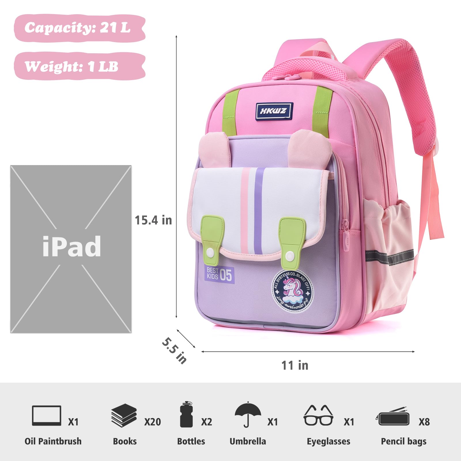 Digi4U Lightweight Kids Backpack for School - Pink Medium Size Backpack for Elementary Students, Girls & Boys | Perfect for Daily School Use, Travel & Outdoor Activities