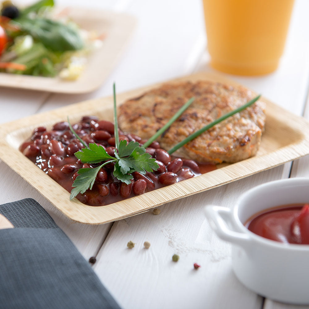 100-Pack Eco-Friendly Bamboo Plates & Flatware Set | Biodegradable Rectangle Dinnerware for Parties, Picnics, and Events | Sustainable Disposable Plates and Cutlery Combo