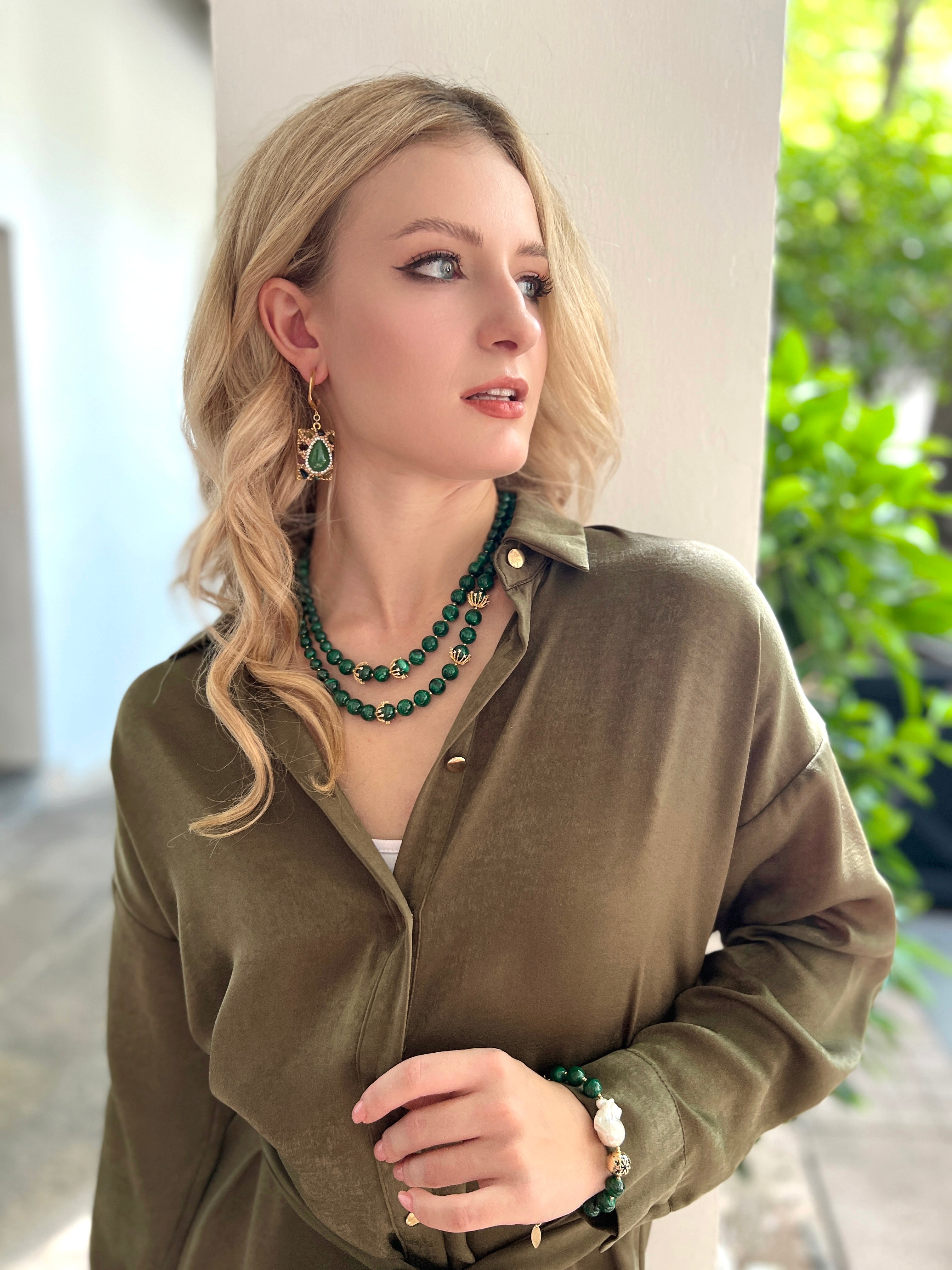 Tourmaline and Green Jade Hook Earrings HE018 – Elegant Handmade Jewelry for Women, Perfect for Parties, Weddings & Gifts